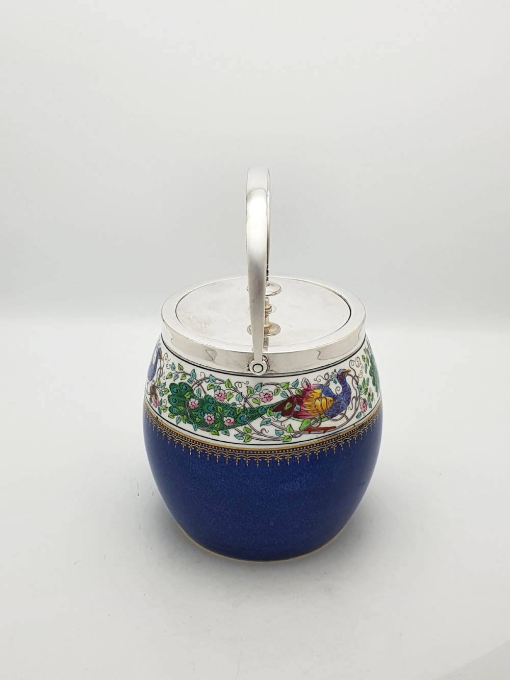 Antique Wedgwood China Biscuit Barrel with Peacock Decoration – circa 1920 View VII