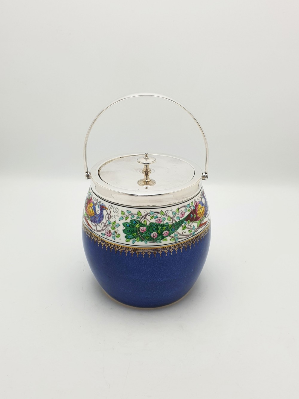 Antique Wedgwood China Biscuit Barrel with Peacock Decoration – circa 1920 View VIII