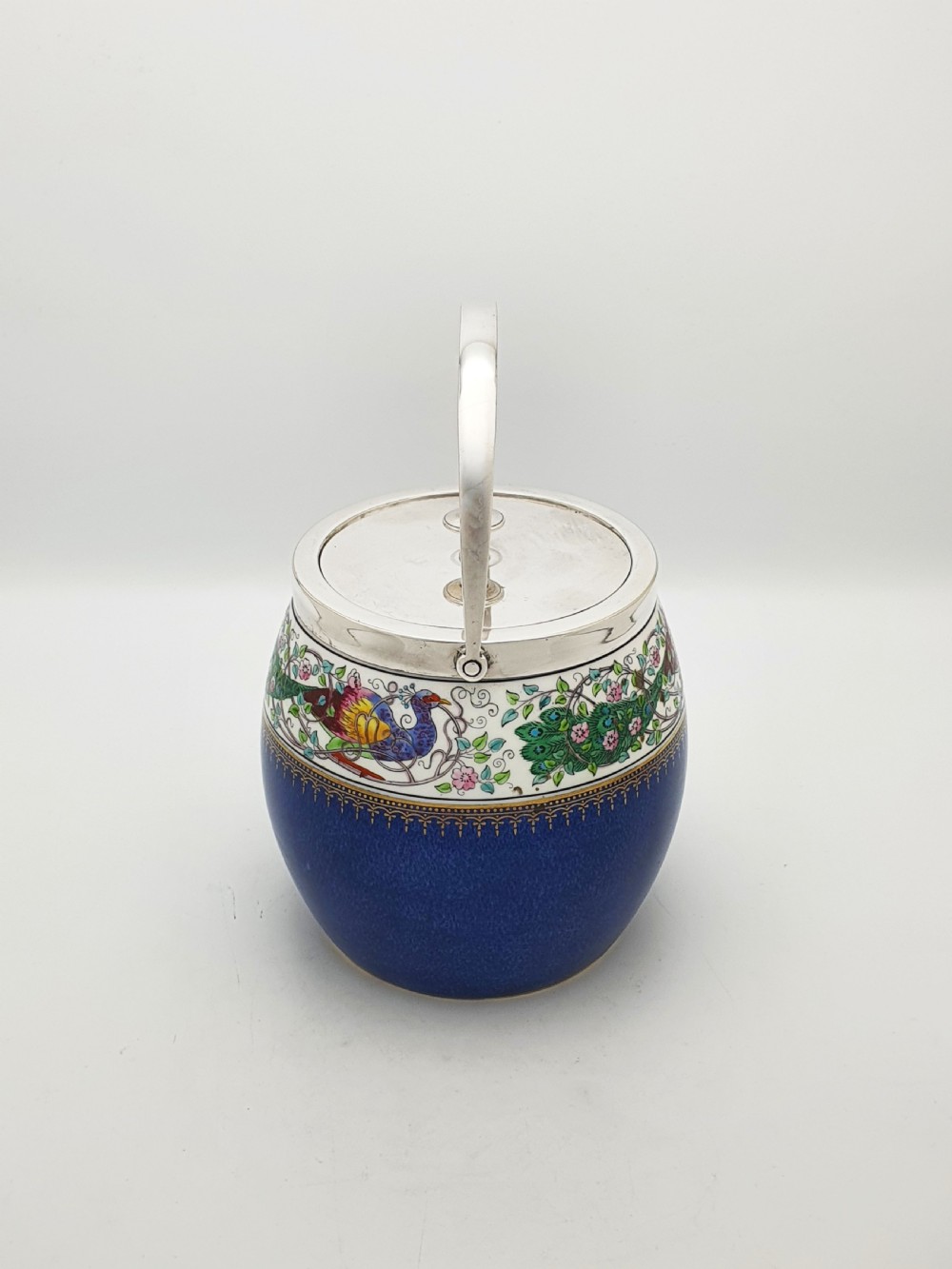 Antique Wedgwood China Biscuit Barrel with Peacock Decoration – circa 1920 View IX