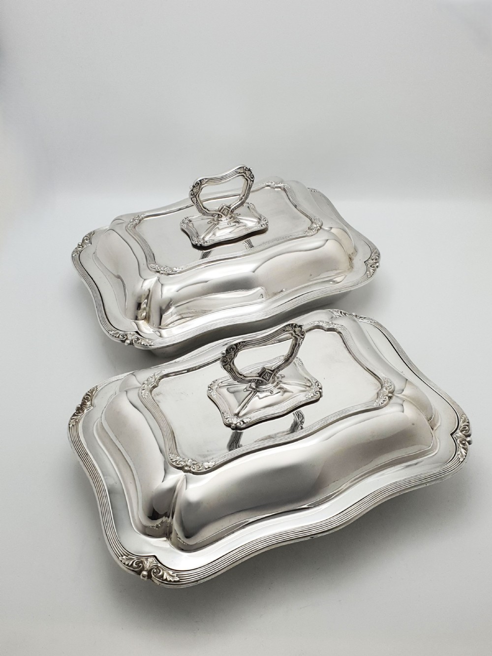 Pair of Fabulous Antique Edwardian Entrée Dishes with Rococo Borders – circa 1905