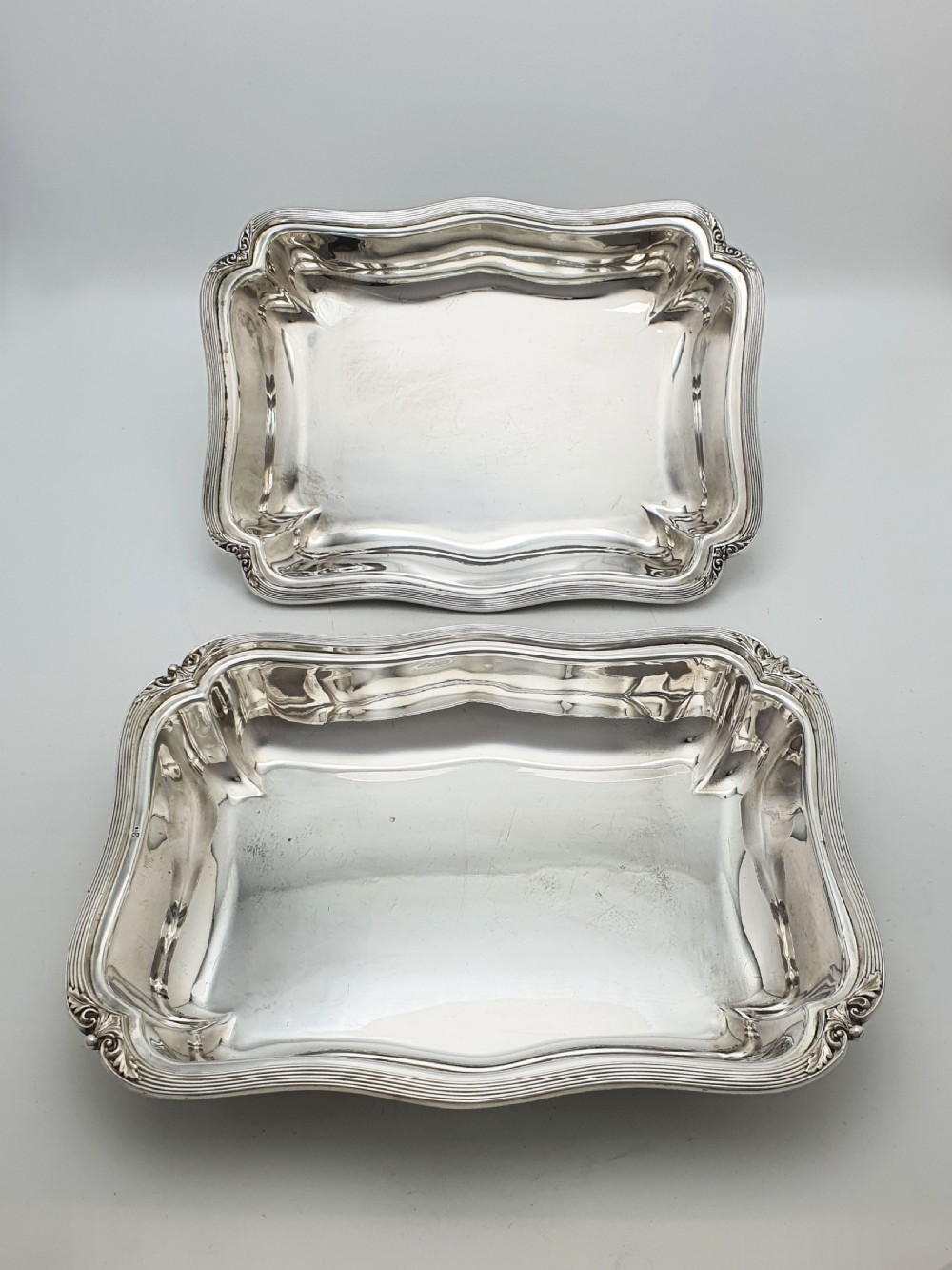 Pair of Fabulous Antique Edwardian Entrée Dishes with Rococo Borders – circa 1905 View III