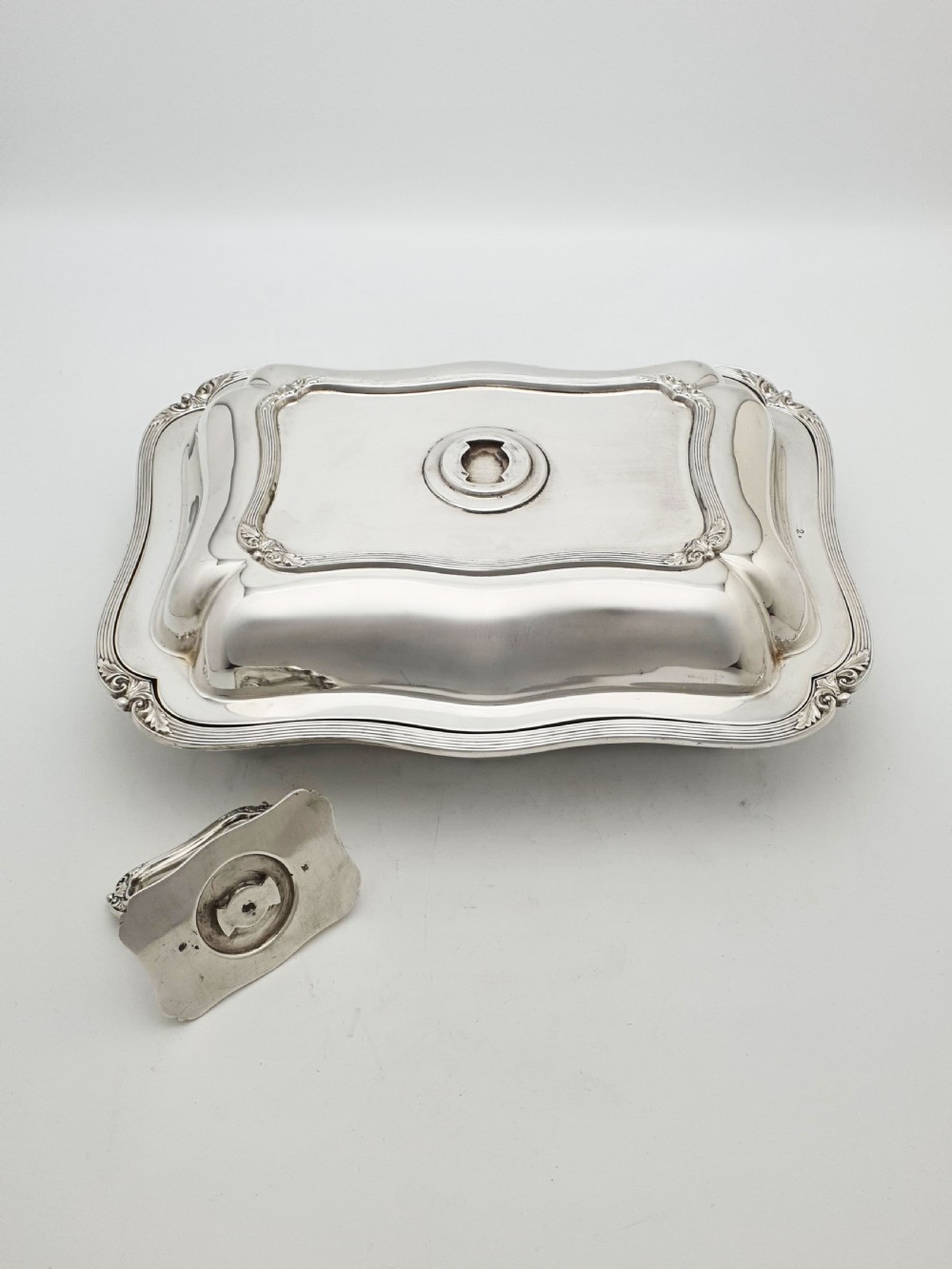 Pair of Fabulous Antique Edwardian Entrée Dishes with Rococo Borders – circa 1905 View IV