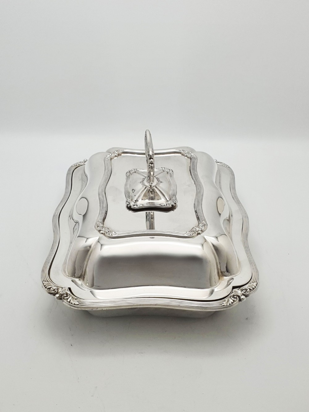 Pair of Fabulous Antique Edwardian Entrée Dishes with Rococo Borders – circa 1905 View V
