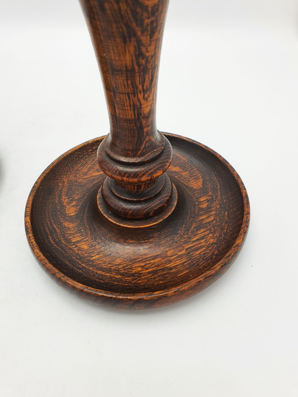 Lovely Pair of Turned Oak and Brass Candlesticks – circa 1920 View VI