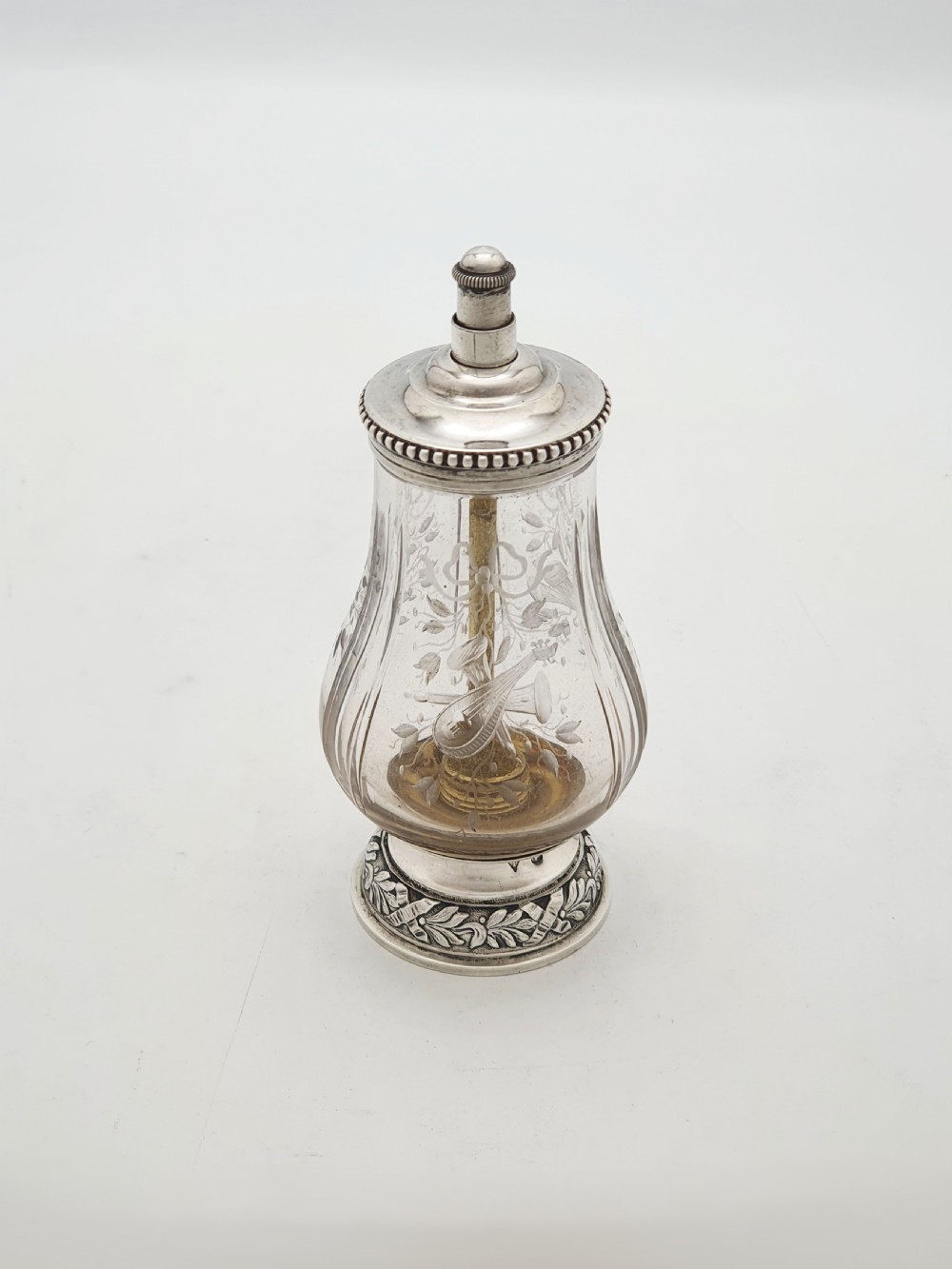 French Silver Mounted Etched Glass Push-Top Salt Cellar – circa 1920 View II