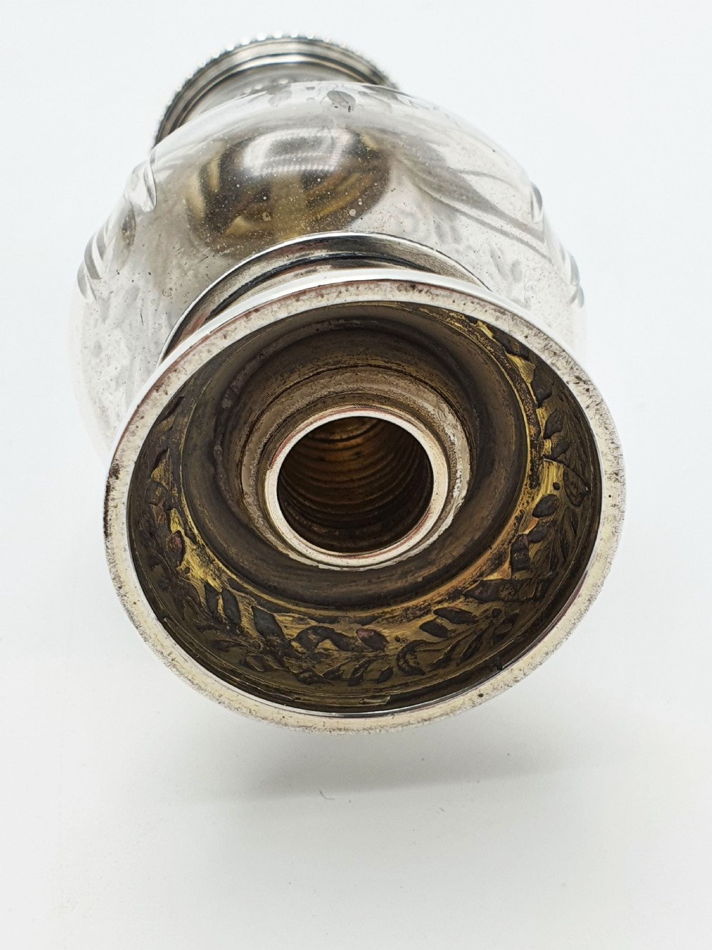French Silver Mounted Etched Glass Push-Top Salt Cellar – circa 1920 View VII
