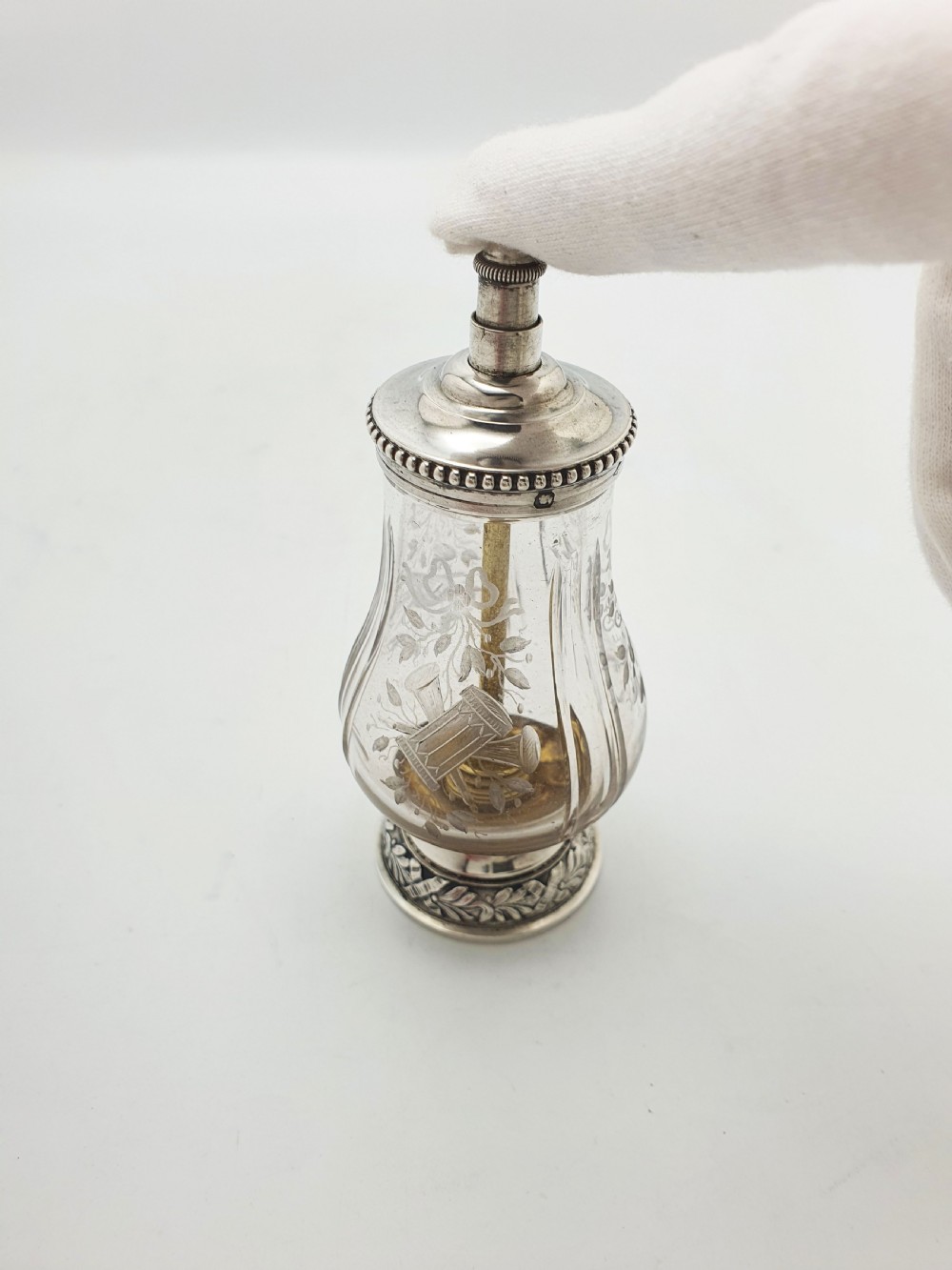 French Silver Mounted Etched Glass Push-Top Salt Cellar – circa 1920 View VIII