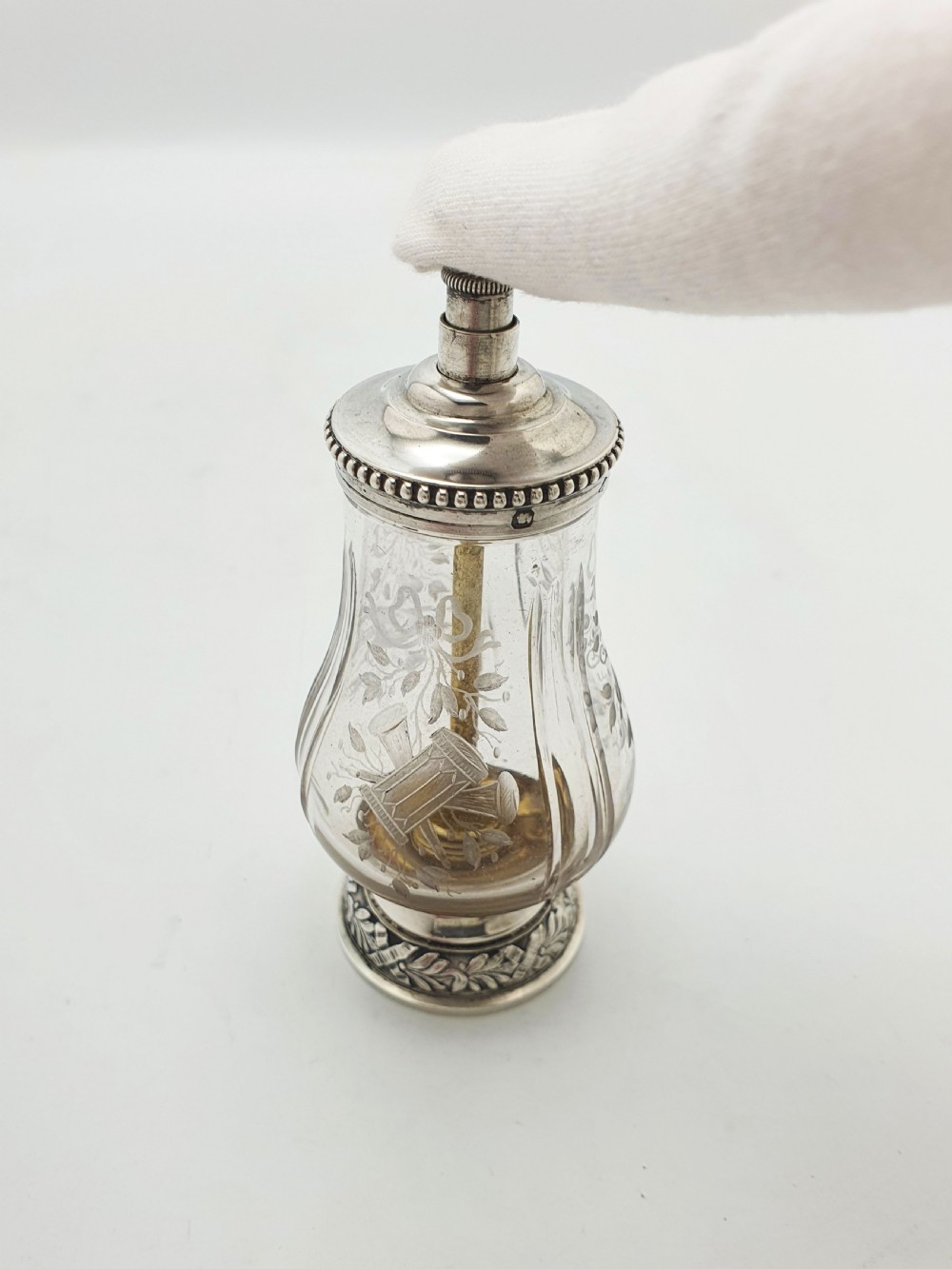 French Silver Mounted Etched Glass Push-Top Salt Cellar – circa 1920 View IX
