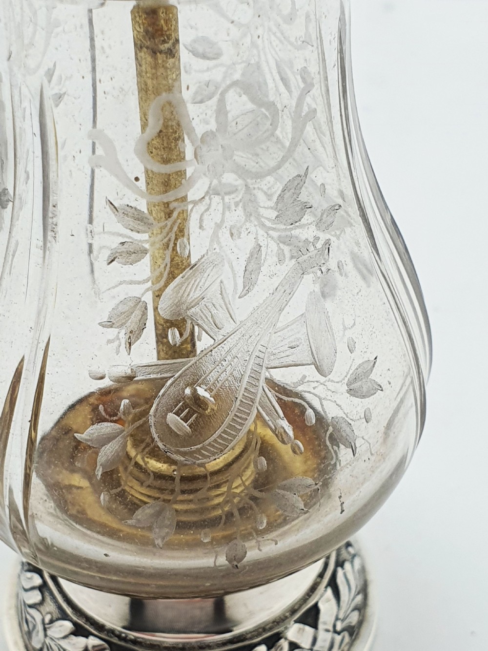 French Silver Mounted Etched Glass Push-Top Salt Cellar – circa 1920 View XII