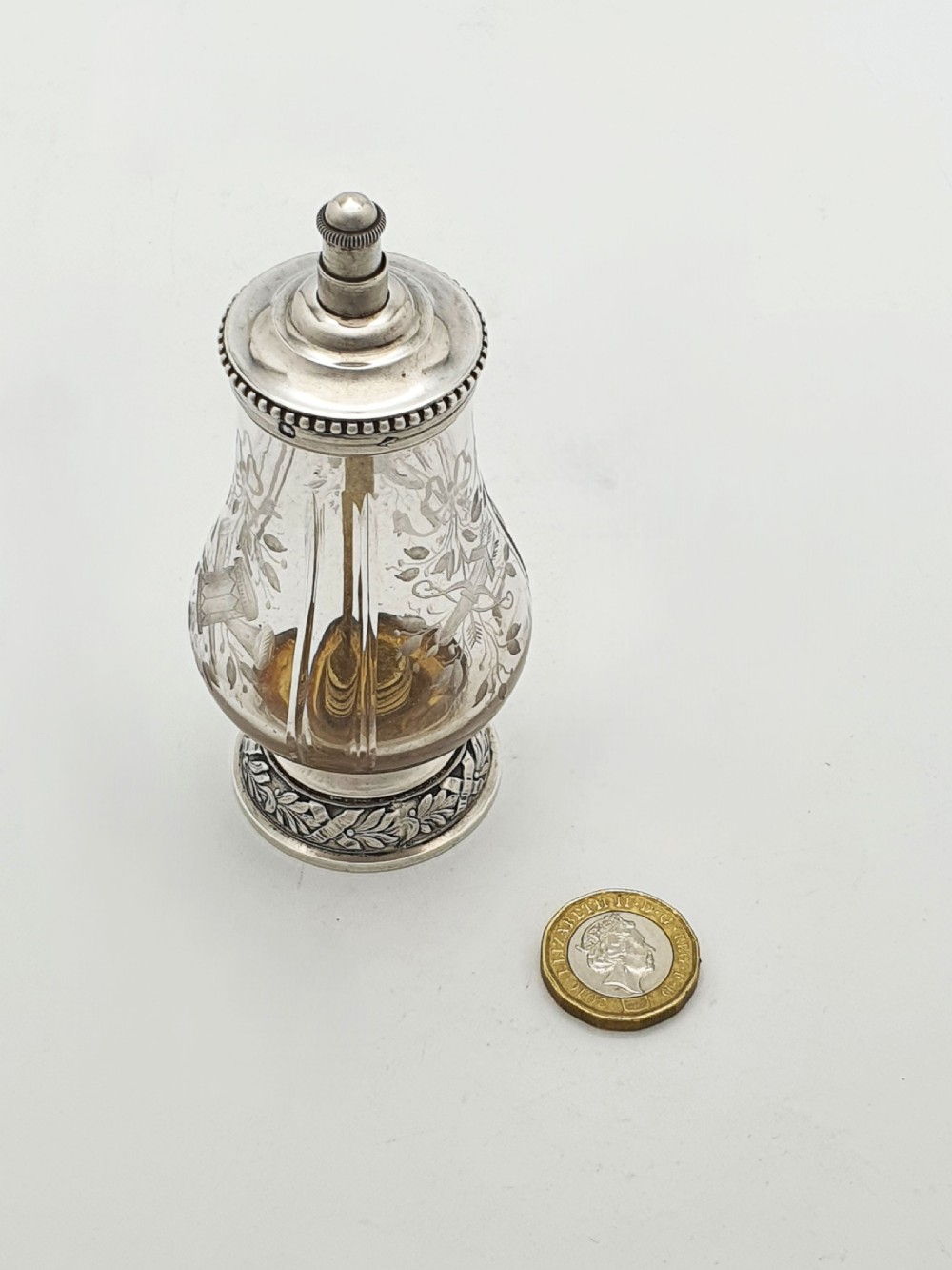 French Silver Mounted Etched Glass Push-Top Salt Cellar – circa 1920 View XIV