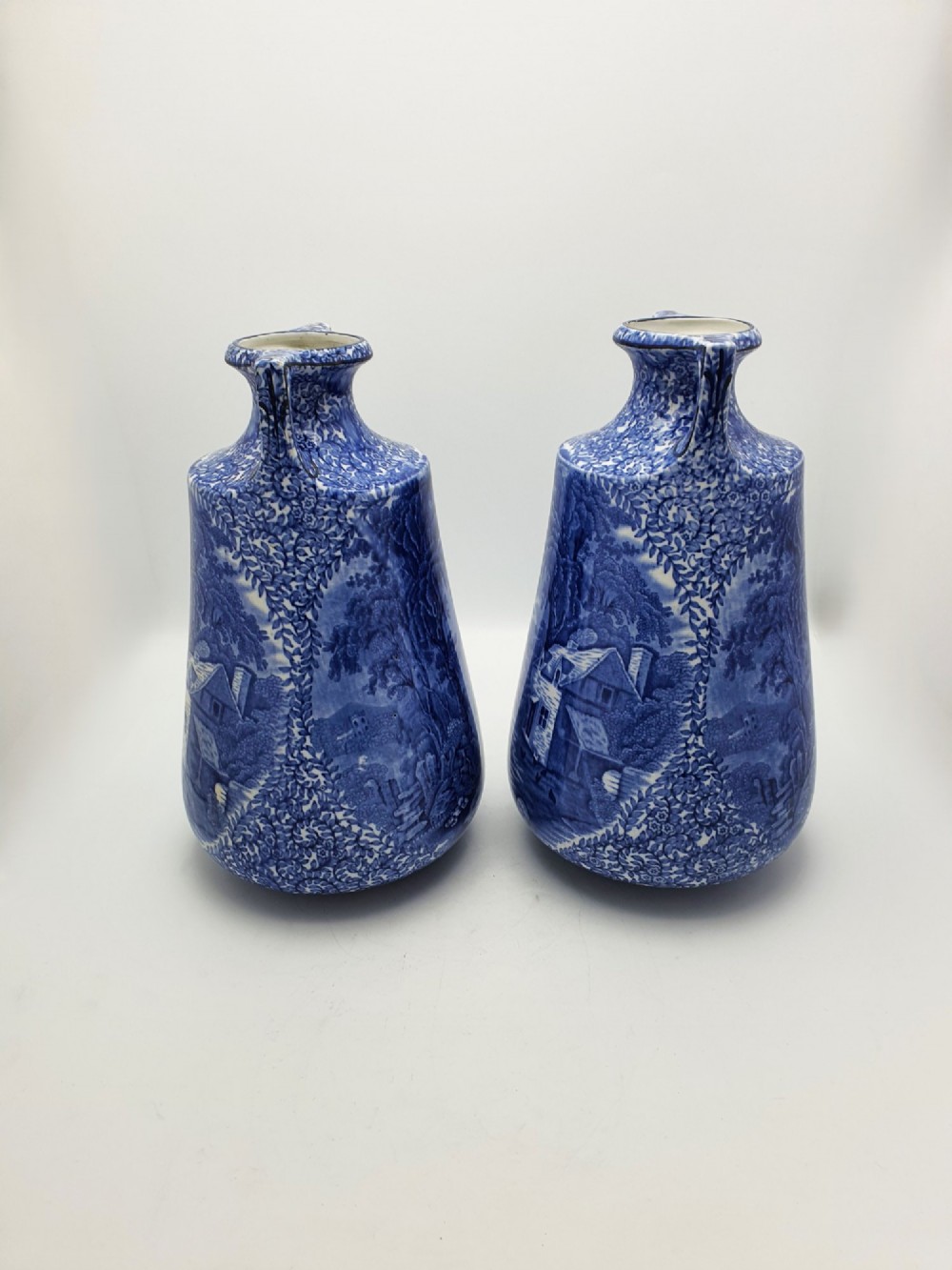 Lovely Large Pair of J. Kent Fenton Blue & White Transferware Vase – circa 1920 View XI