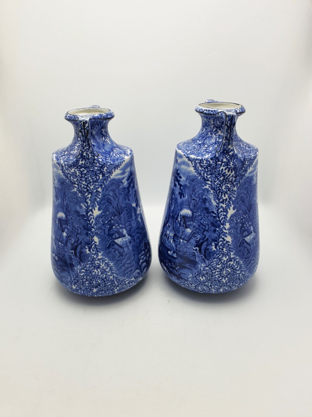 Lovely Large Pair of J. Kent Fenton Blue & White Transferware Vase – circa 1920 View XII
