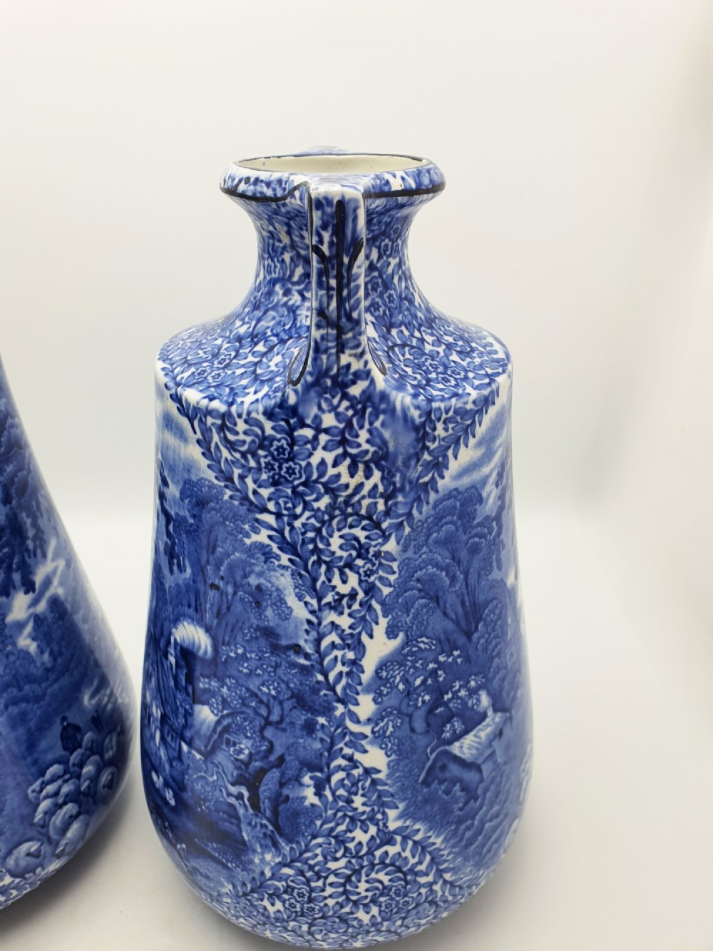 Lovely Large Pair of J. Kent Fenton Blue & White Transferware Vase – circa 1920 View XIII