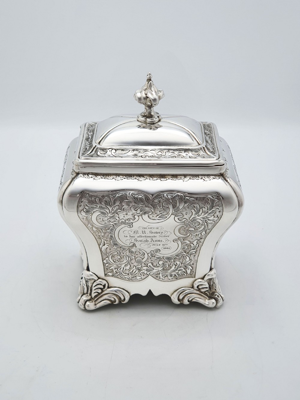 Stunning Antique Victorian Silver Plated Engraved Tea Caddy – 1860 View II
