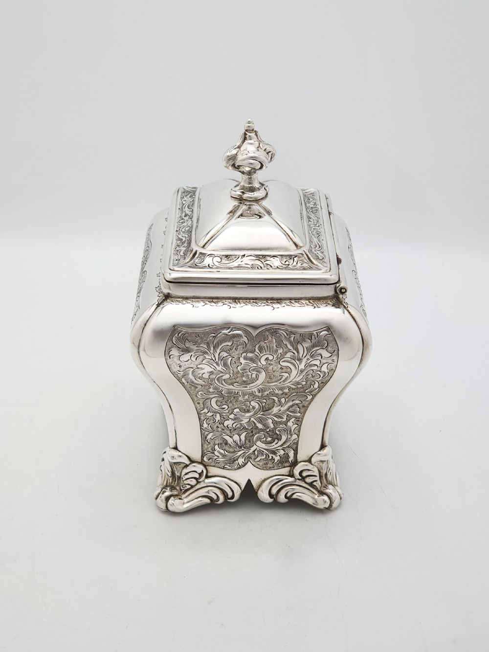 Stunning Antique Victorian Silver Plated Engraved Tea Caddy – 1860 View III