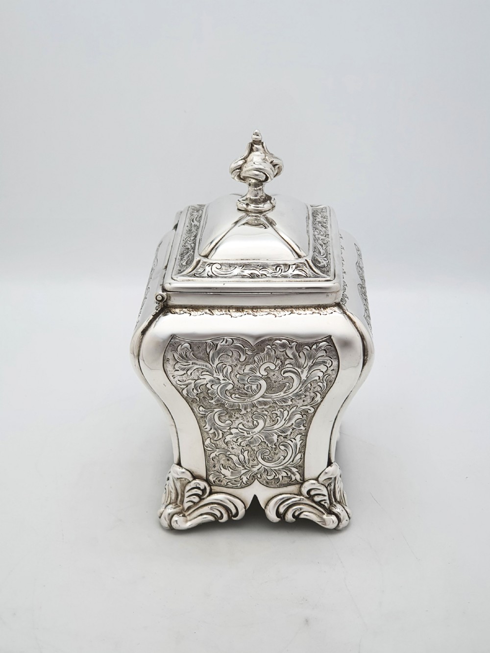Stunning Antique Victorian Silver Plated Engraved Tea Caddy – 1860 View IV