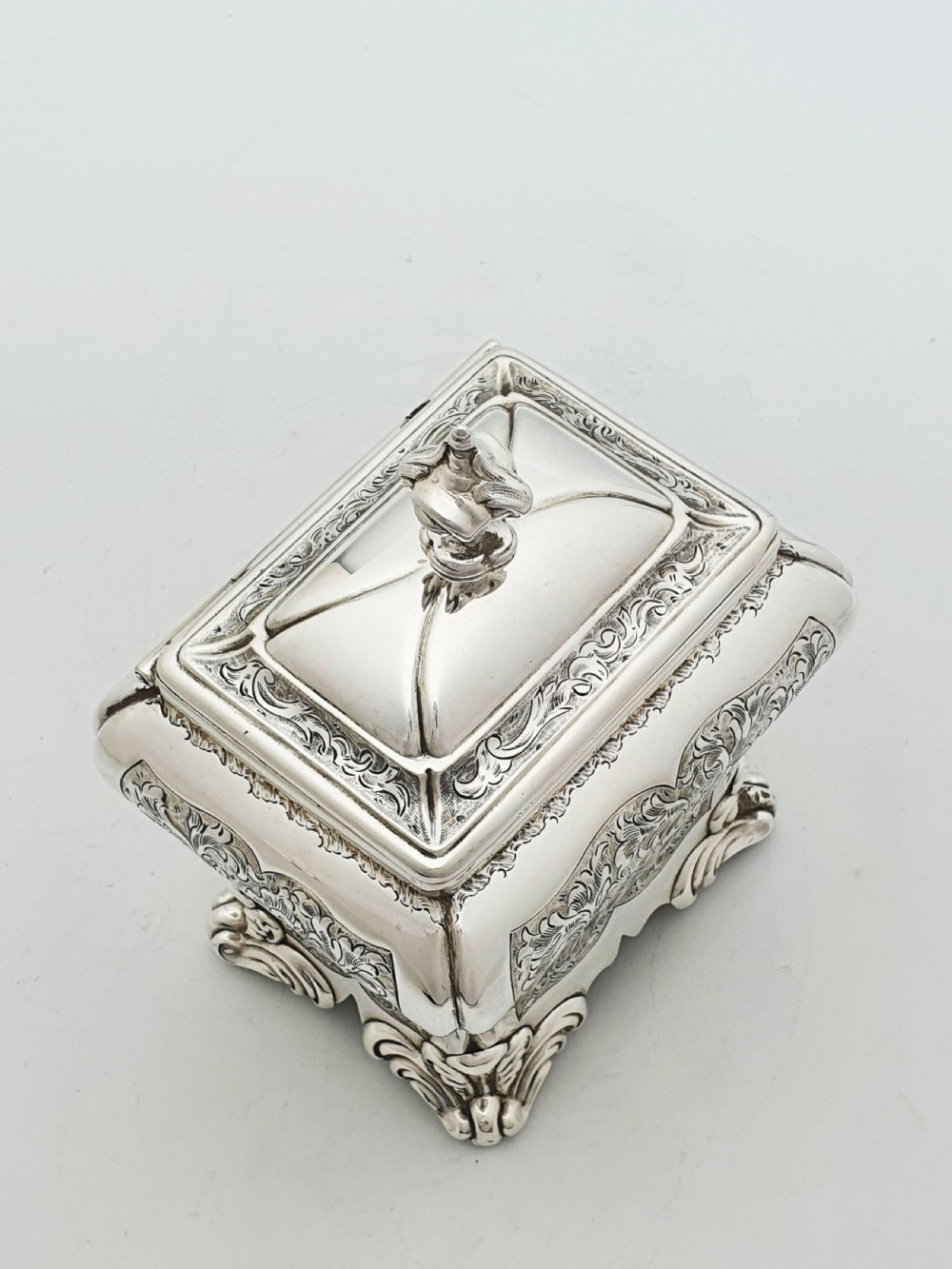 Stunning Antique Victorian Silver Plated Engraved Tea Caddy – 1860 View V