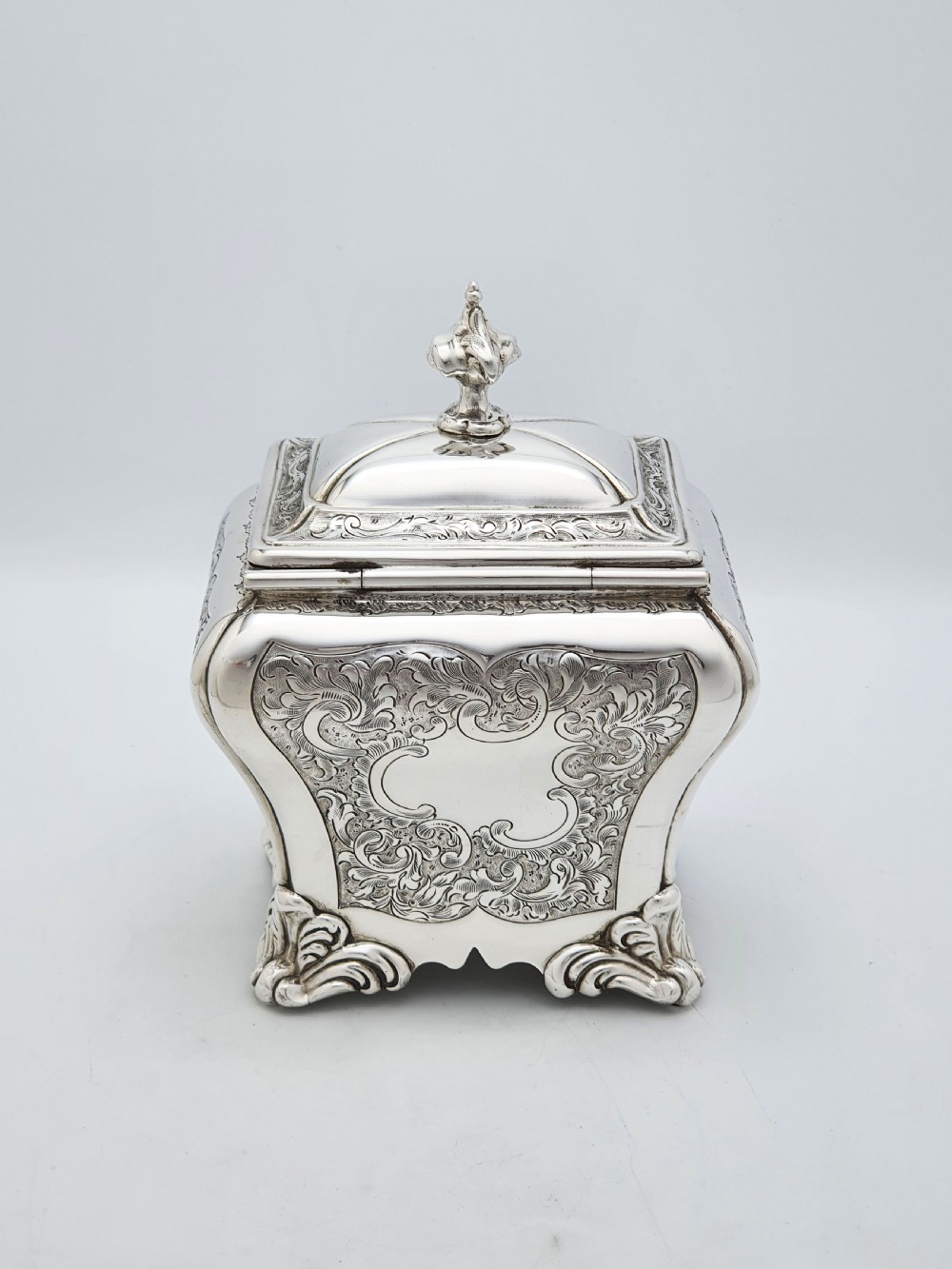 Stunning Antique Victorian Silver Plated Engraved Tea Caddy – 1860 View VI
