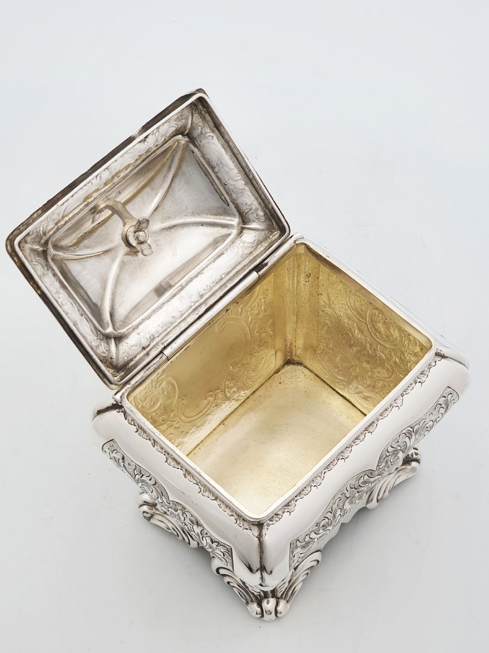 Stunning Antique Victorian Silver Plated Engraved Tea Caddy – 1860 View VII