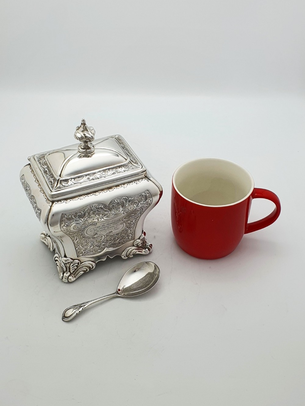 Stunning Antique Victorian Silver Plated Engraved Tea Caddy – 1860 View IX