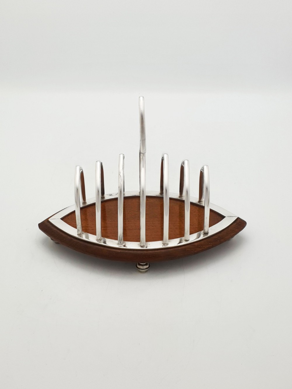 Lovely Antique Edwardian Silver Plated and Oak Toast Rack – circa  1905 View IV