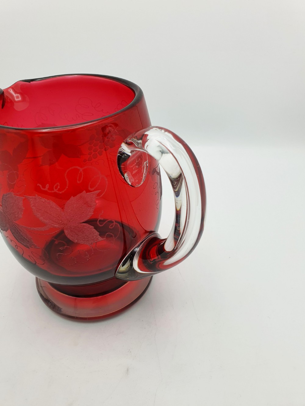 Beautiful Pair of Antique Ruby Red Glass Water Jugs - circa 1920  View IV