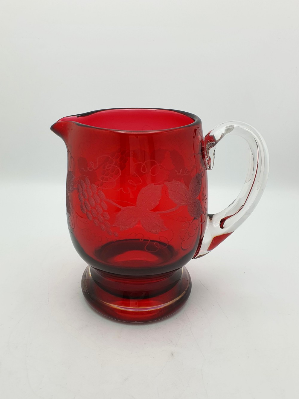 Beautiful Pair of Antique Ruby Red Glass Water Jugs - circa 1920  View VI