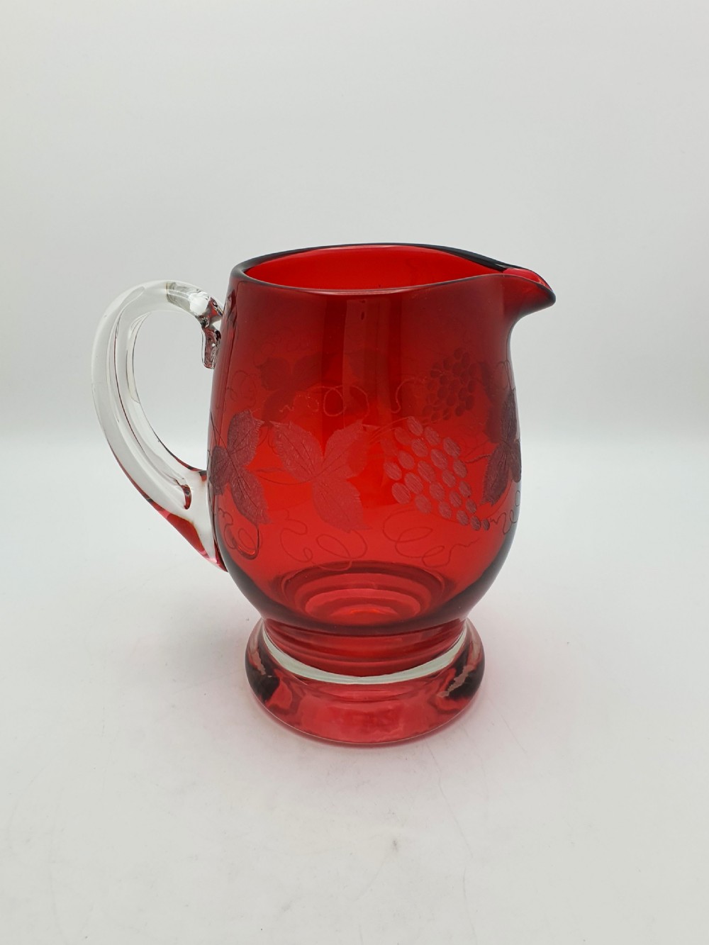 Beautiful Pair of Antique Ruby Red Glass Water Jugs - circa 1920  View VII