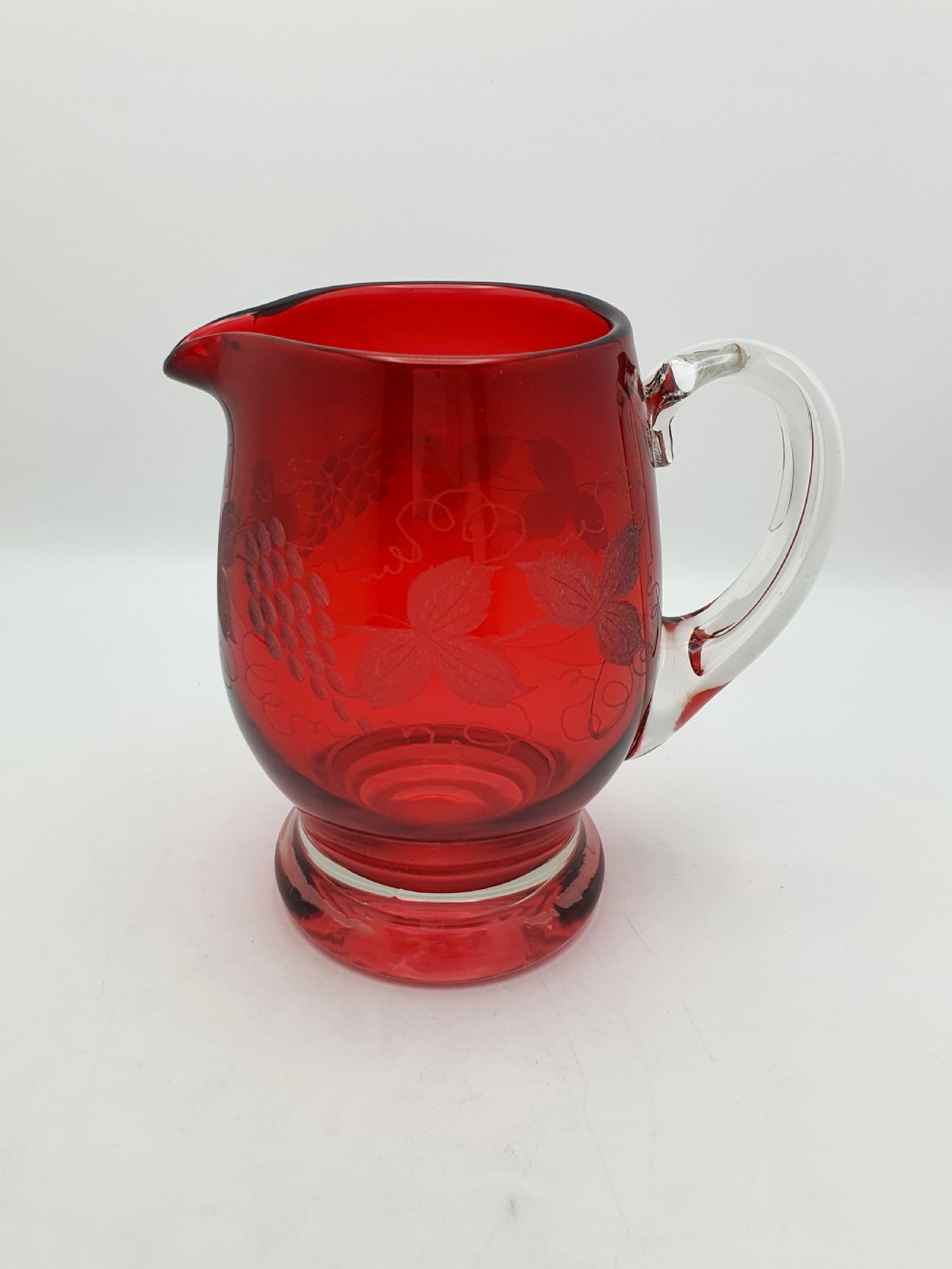 Beautiful Pair of Antique Ruby Red Glass Water Jugs - circa 1920  View IX