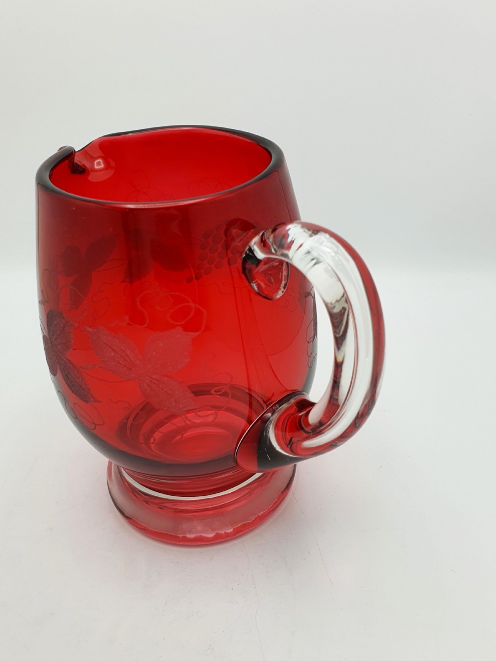 Beautiful Pair of Antique Ruby Red Glass Water Jugs - circa 1920  View X