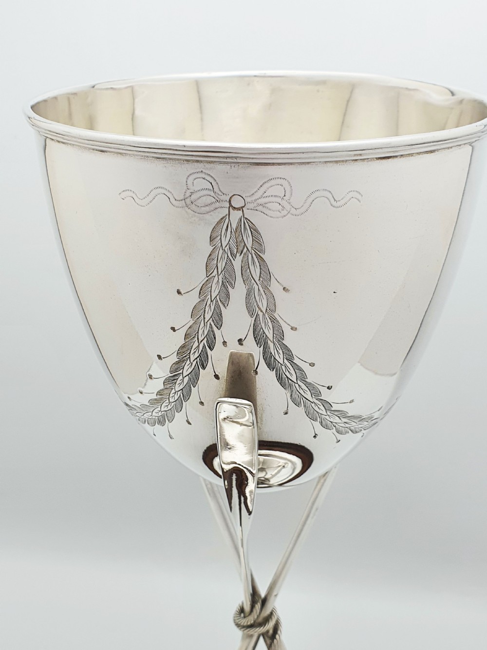 Antique Edwardian Silver Plated Rowing Trophy Cup with Oar Decoration – circa 1905 View III
