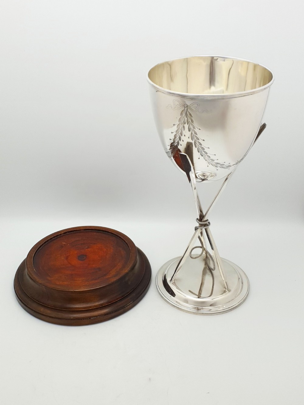 Antique Edwardian Silver Plated Rowing Trophy Cup with Oar Decoration – circa 1905 View VI