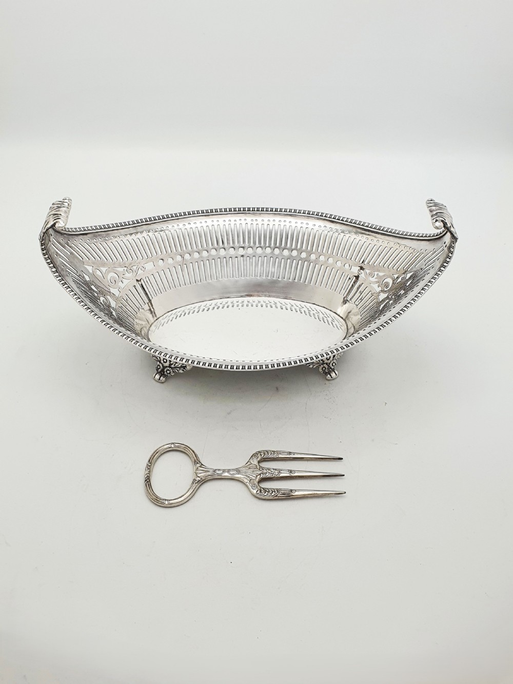 Antique Regency Style Pierced Bread Basket with Serving Fork – circa 1905