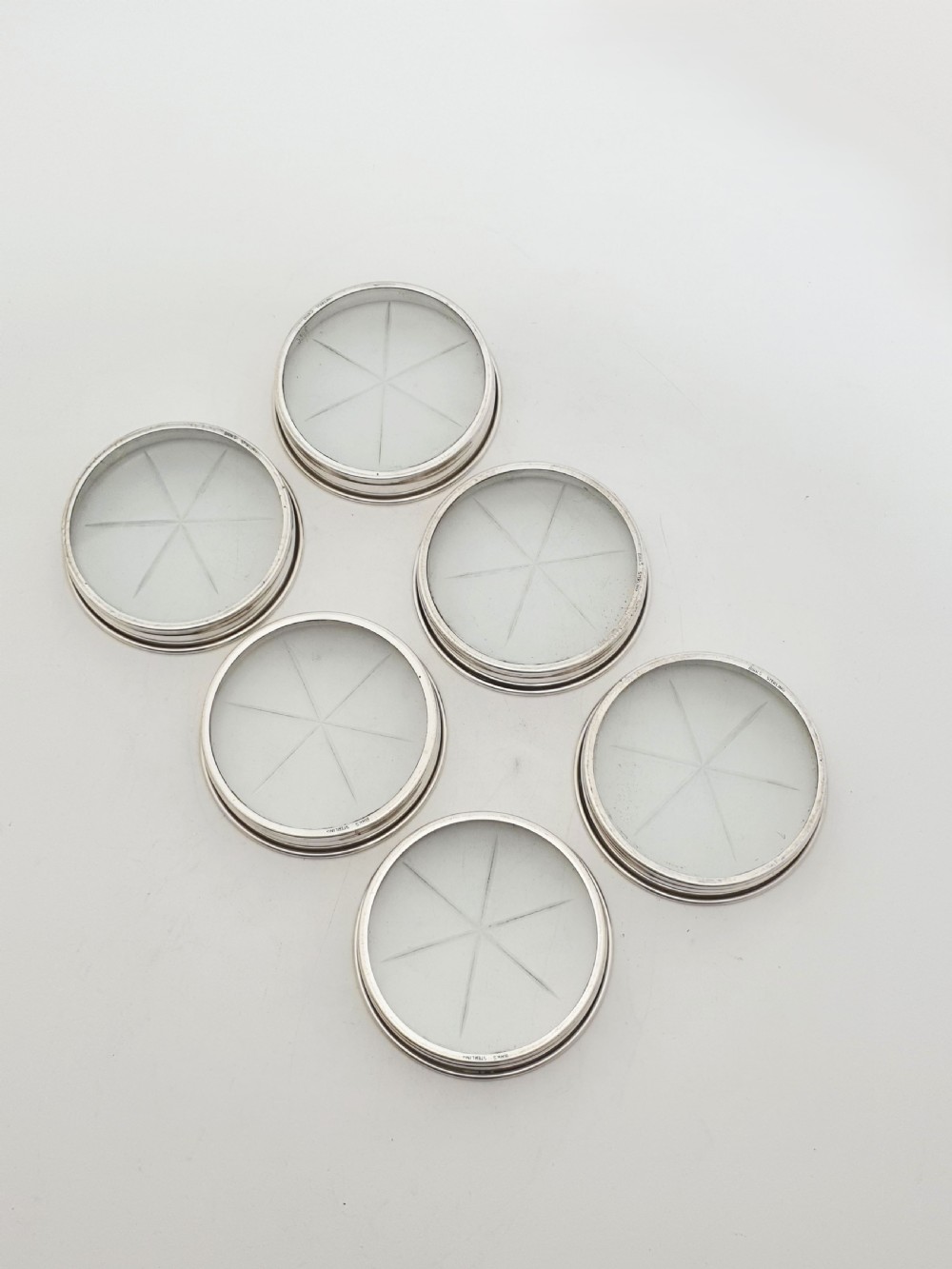 Set of 6 Birks Sterling Silver And Glass Coasters – circa 1920 View IV