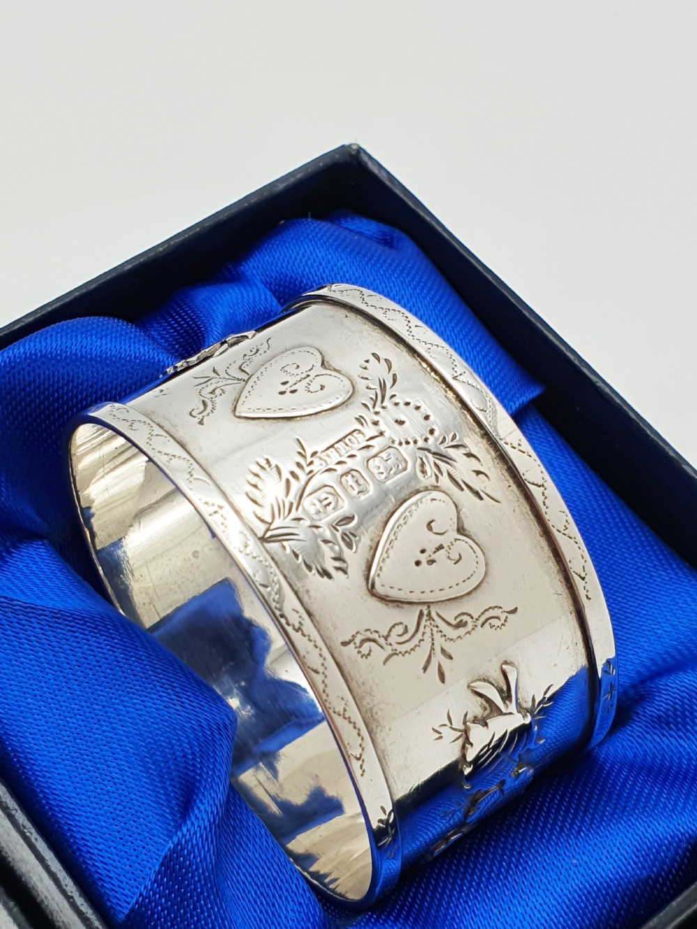 Gorgeous Antique Victorian Sterling Silver Love Token Napkin Ring - 1893 View IV