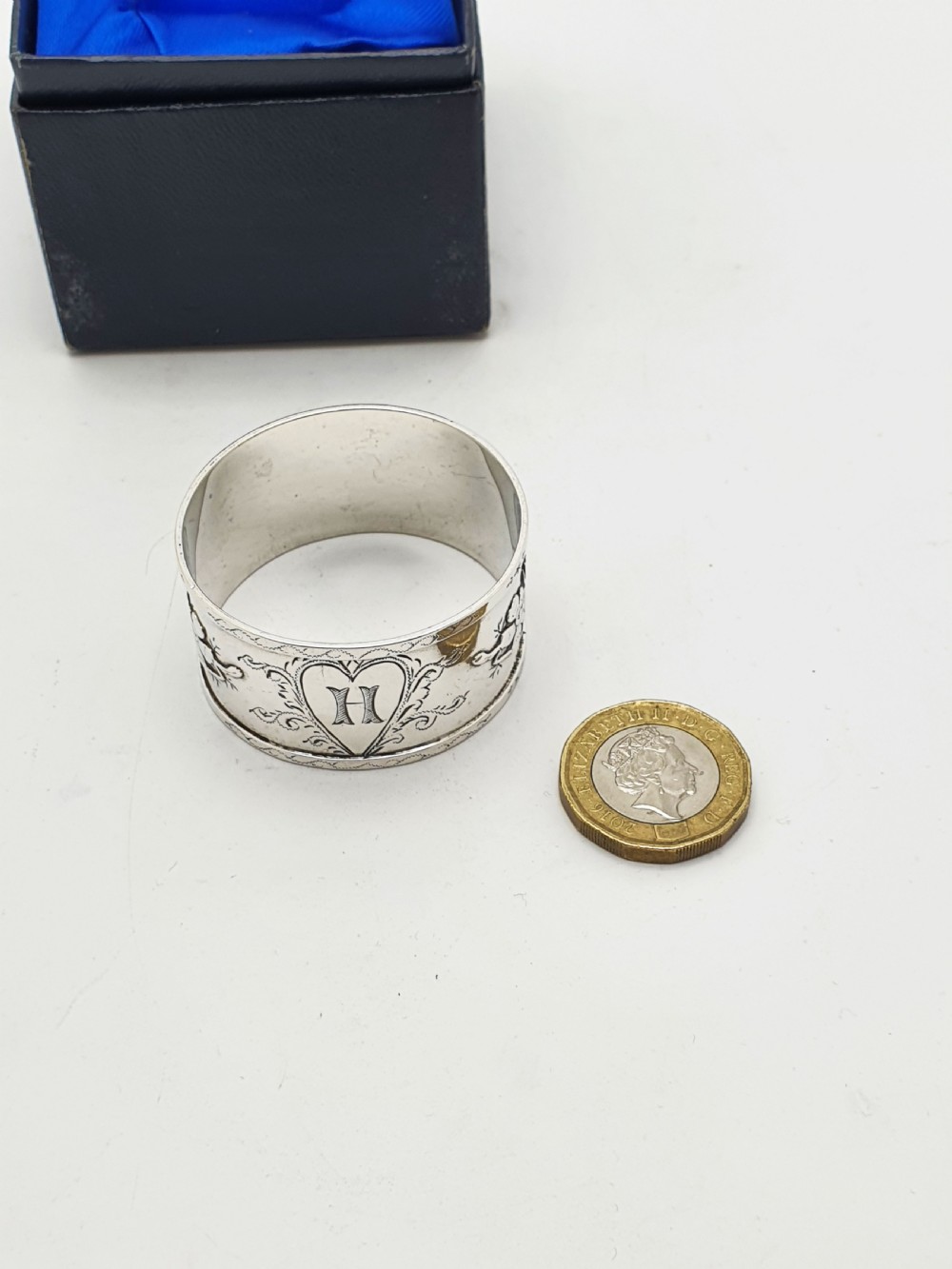 Gorgeous Antique Victorian Sterling Silver Love Token Napkin Ring - 1893 View V