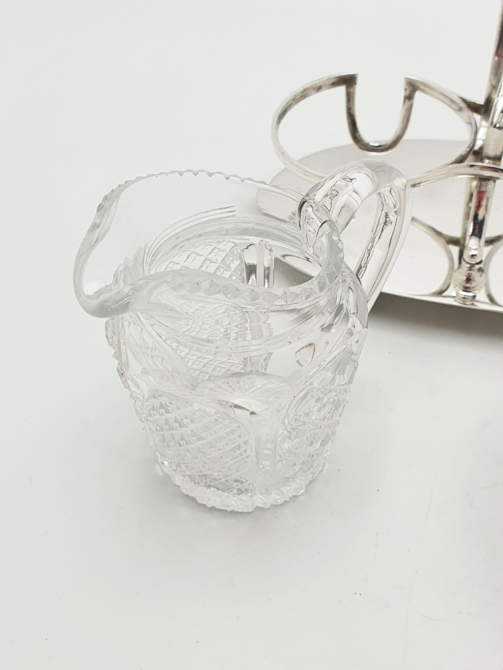 Antique Edwardian Silver Plated Stand With Cut Glass Bowl And Cream Jug – circa 1905 View VIII