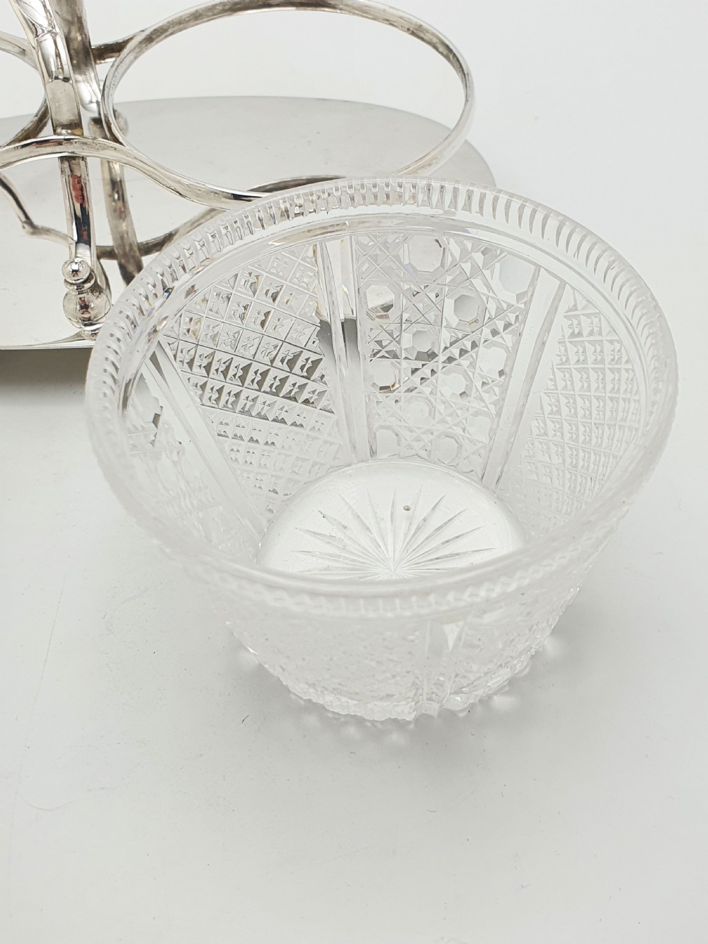 Antique Edwardian Silver Plated Stand With Cut Glass Bowl And Cream Jug – circa 1905 View IX