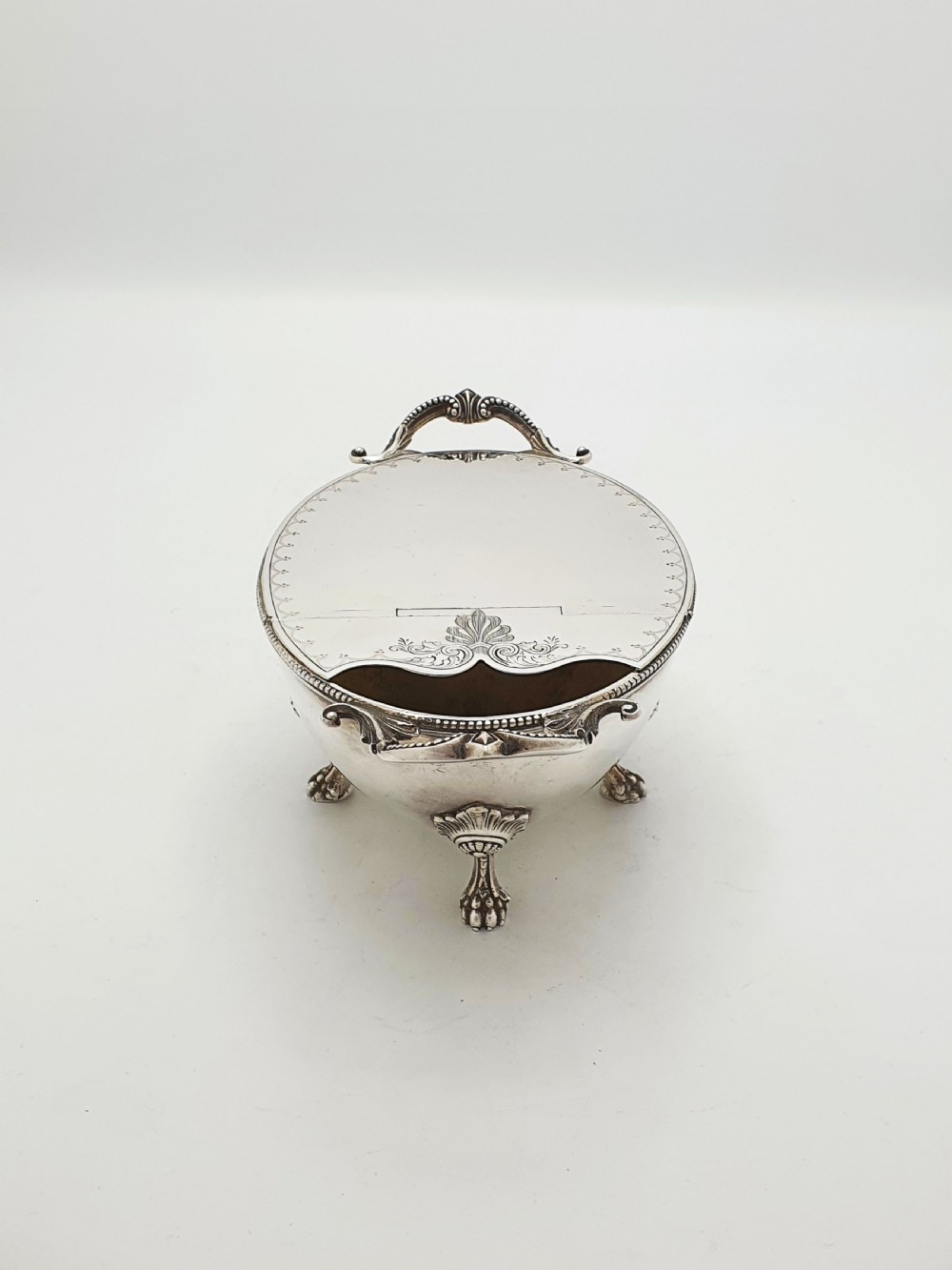 Ornate Antique Victorian Spoon Warmer with Lions Paw Feet – circa 1880 View V