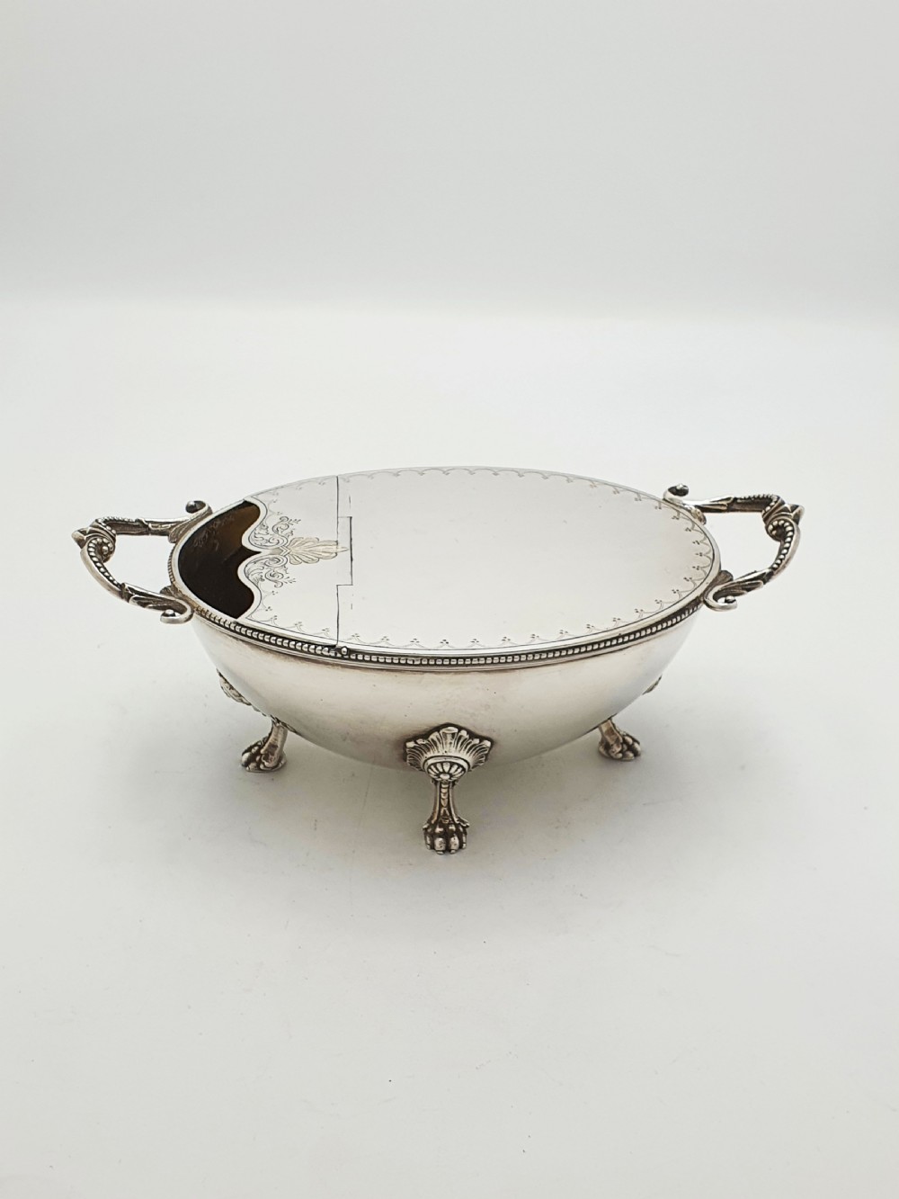 Ornate Antique Victorian Spoon Warmer with Lions Paw Feet – circa 1880 View VI