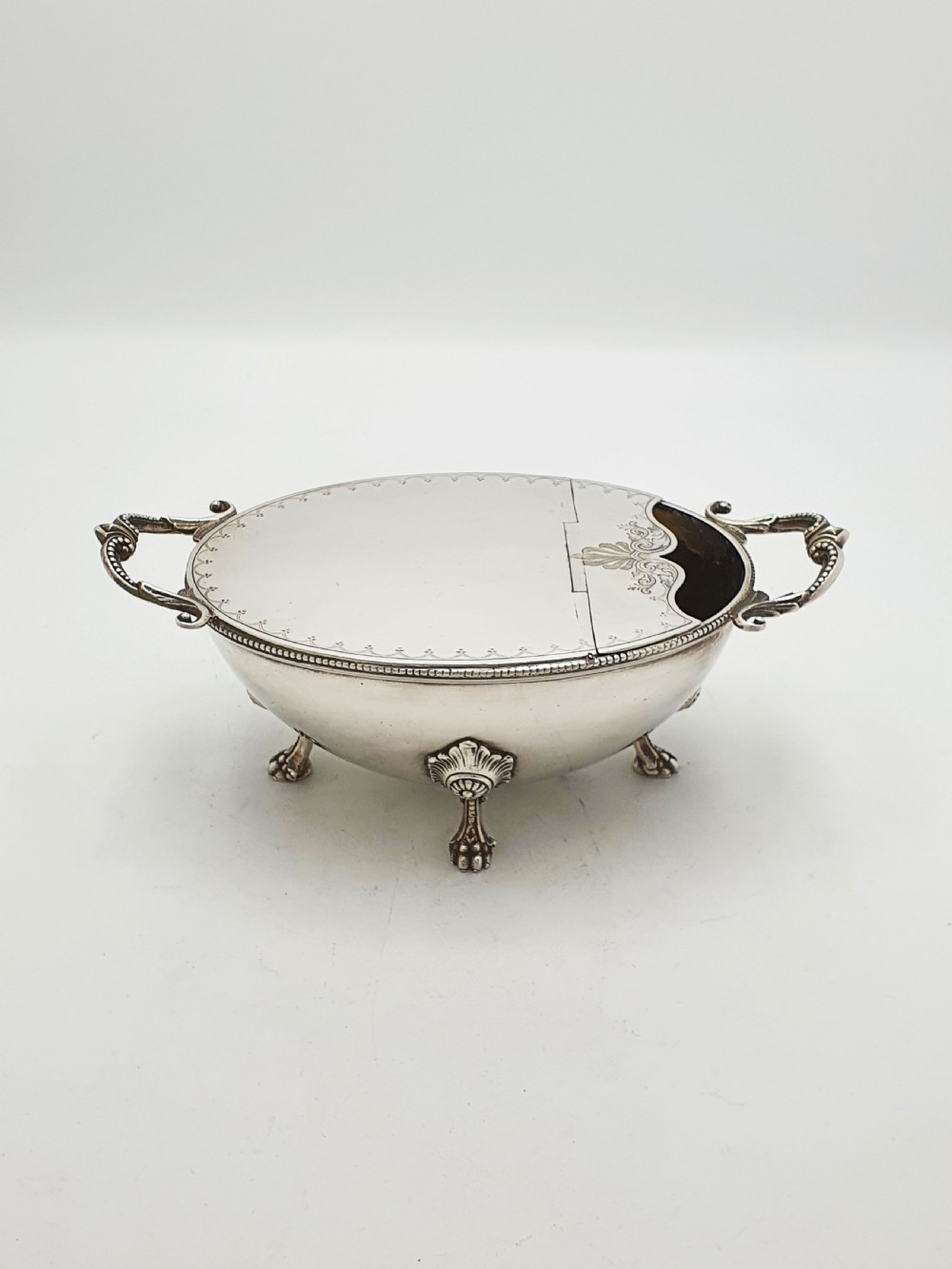 Ornate Antique Victorian Spoon Warmer with Lions Paw Feet – circa 1880 View VIII