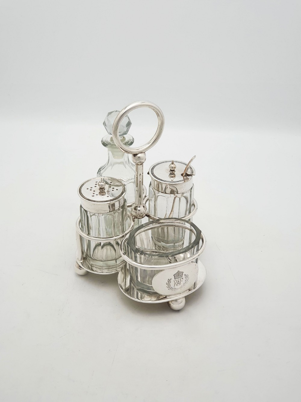 RAF Silver Plated Cruet Set With Glass Bottles By Walker & Hall – circa 1930