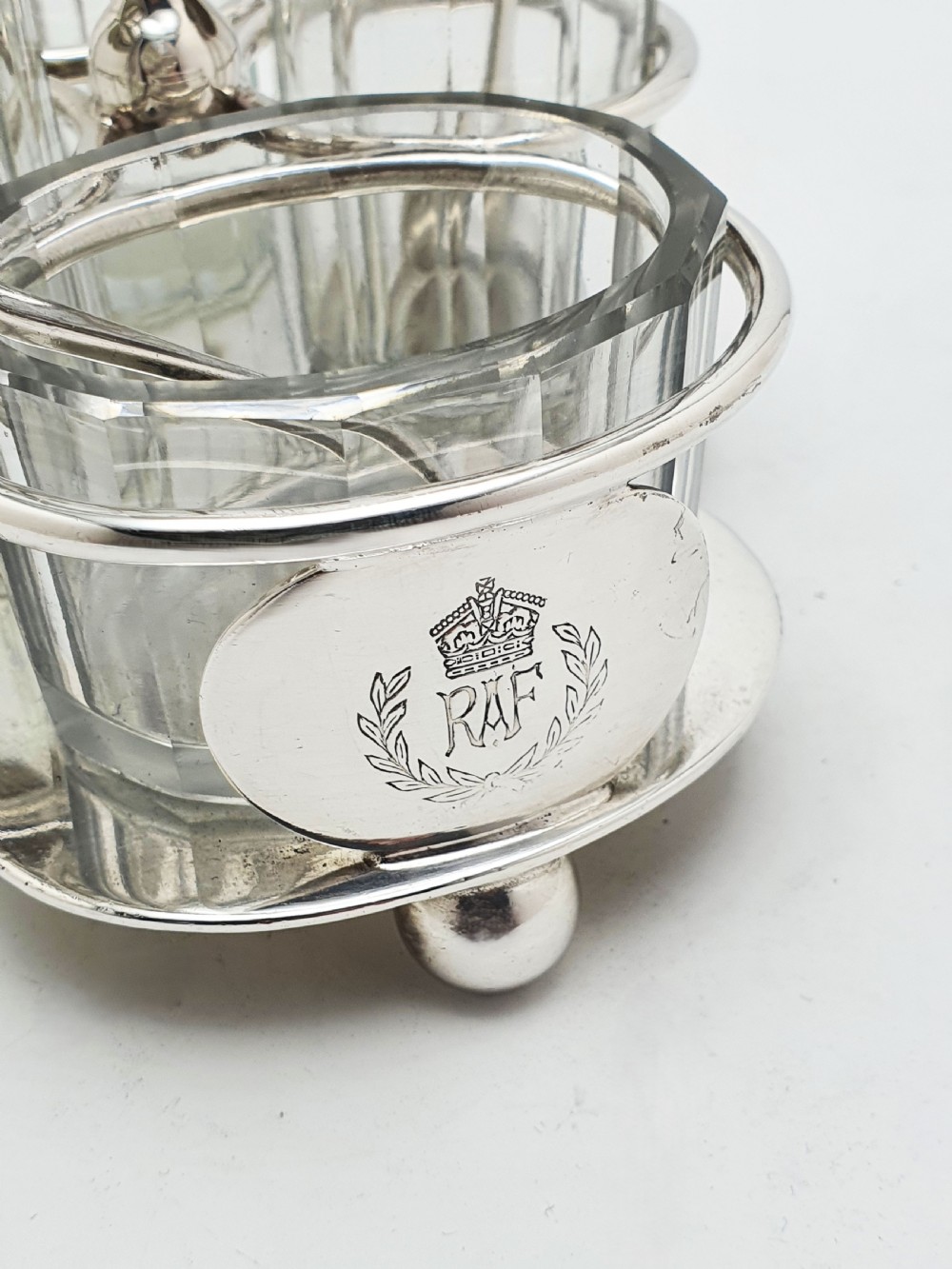 RAF Silver Plated Cruet Set With Glass Bottles By Walker & Hall – circa 1930 View II