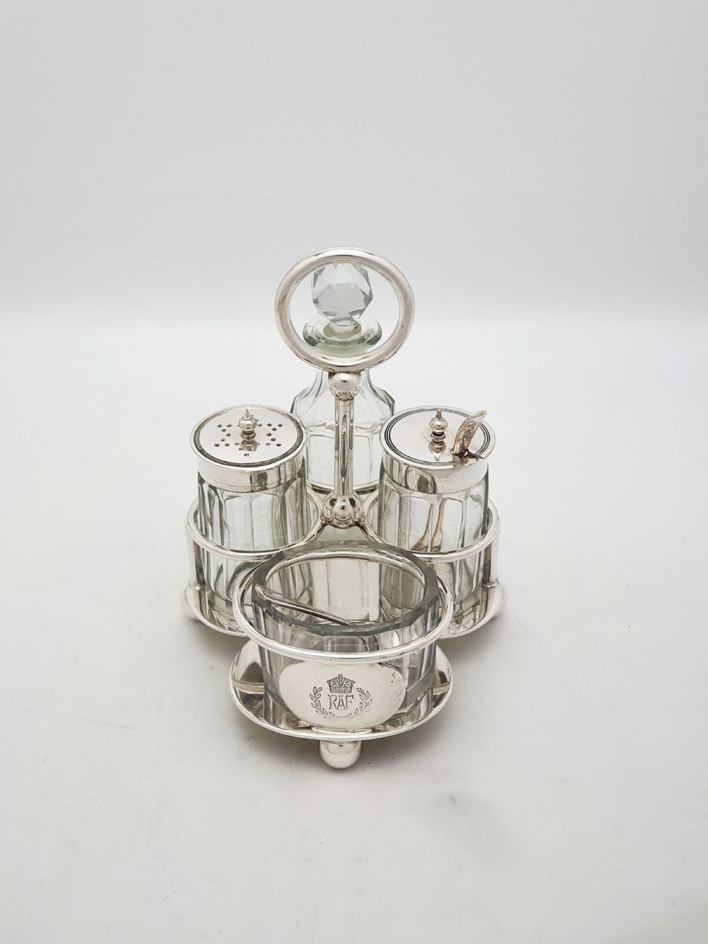RAF Silver Plated Cruet Set With Glass Bottles By Walker & Hall – circa 1930 View III