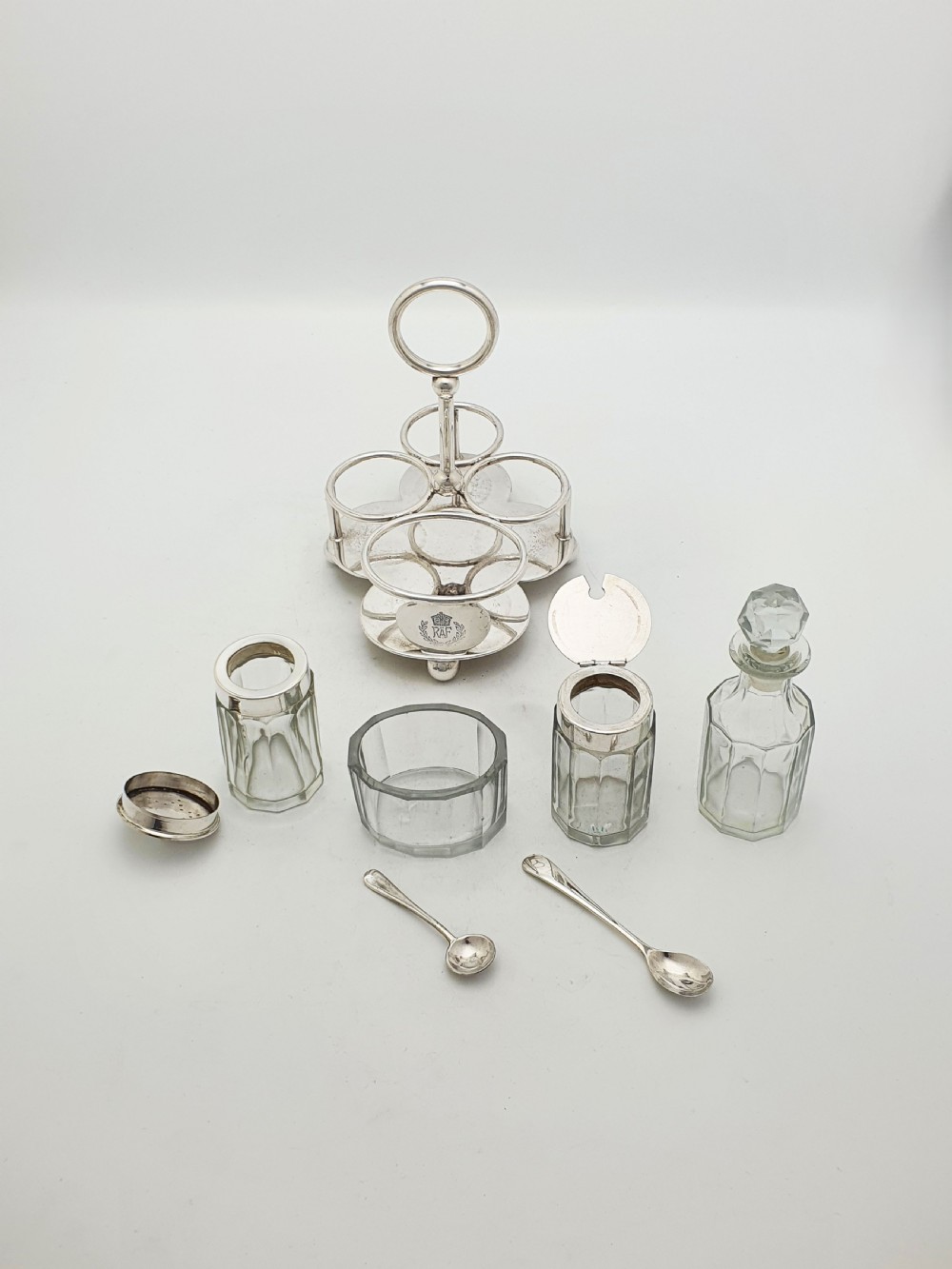 RAF Silver Plated Cruet Set With Glass Bottles By Walker & Hall – circa 1930 View VIII