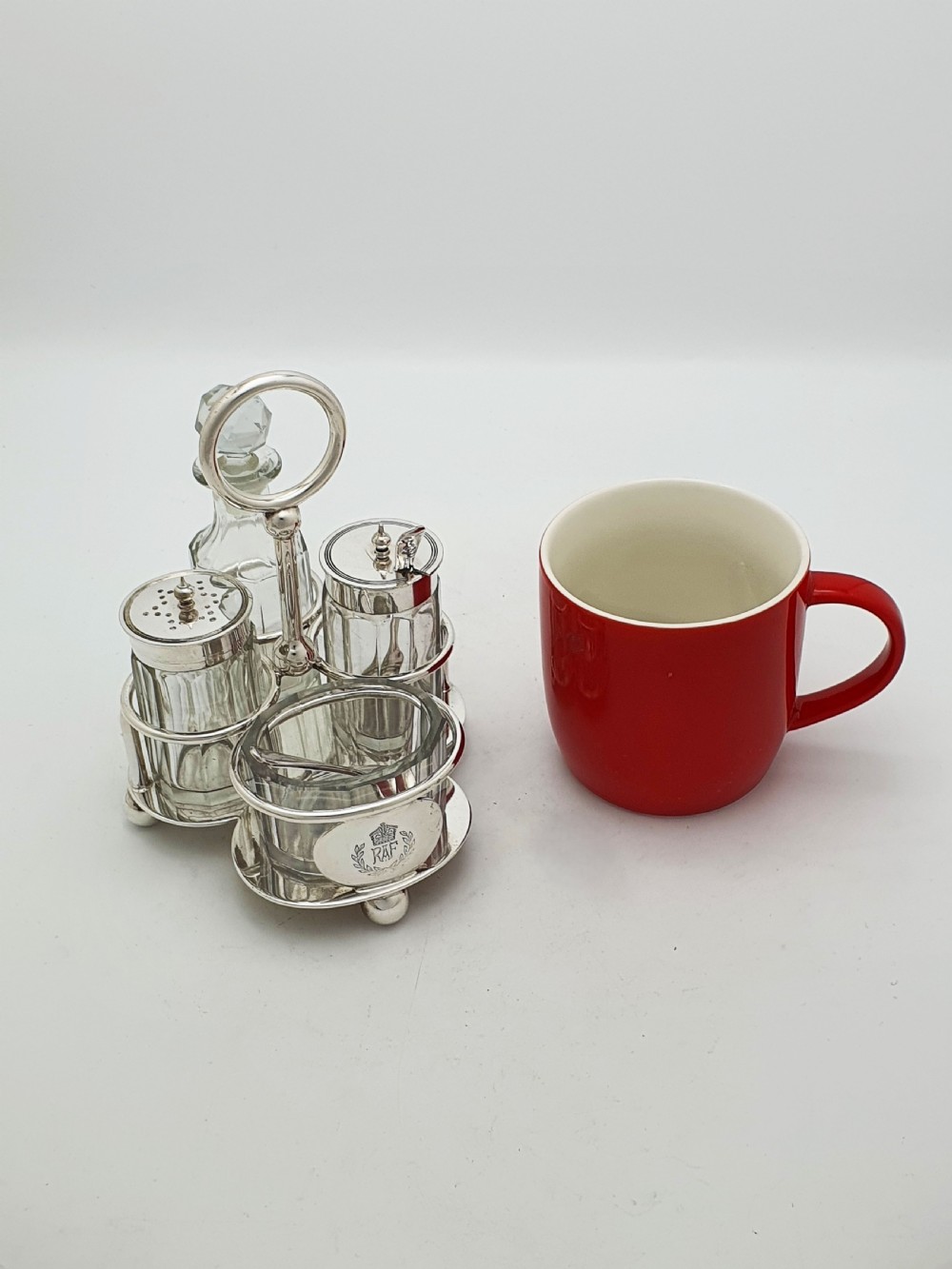 RAF Silver Plated Cruet Set With Glass Bottles By Walker & Hall – circa 1930 View X
