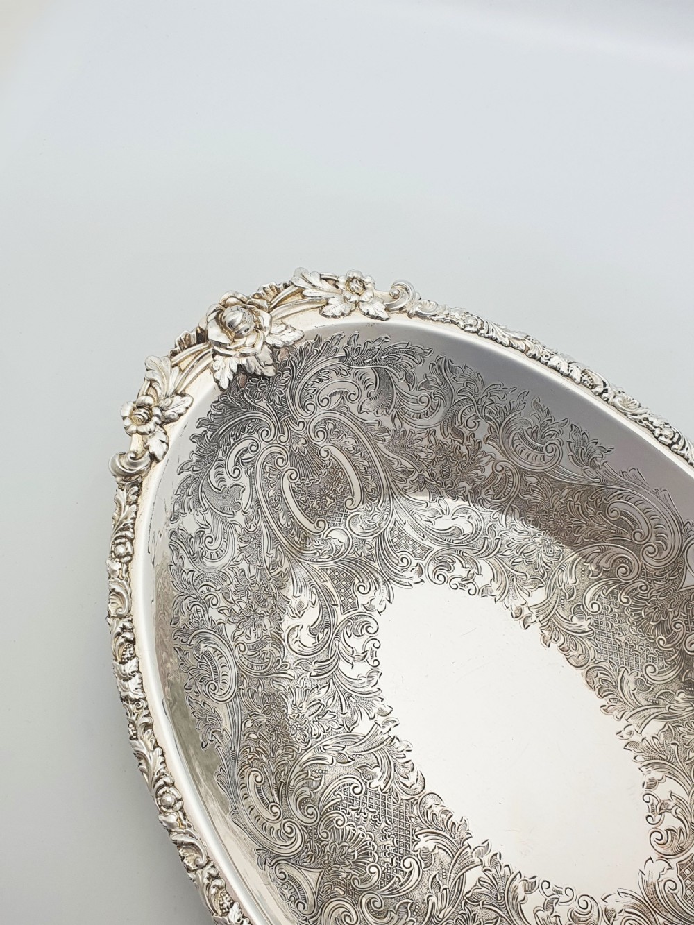 Beautifully Embossed Silver Plated Bread Basket With Fork – circa 1930 View III