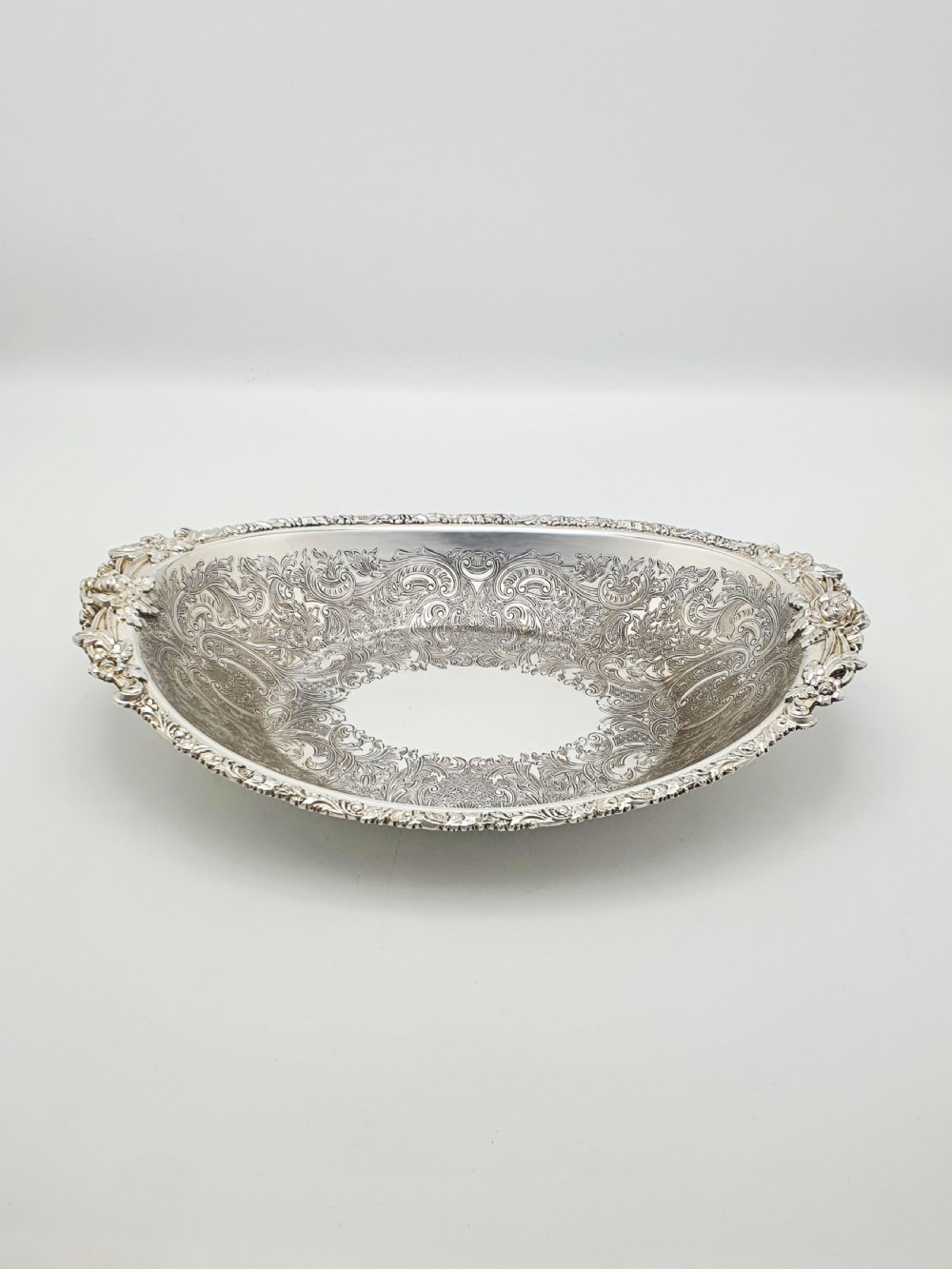 Beautifully Embossed Silver Plated Bread Basket With Fork – circa 1930 View IV