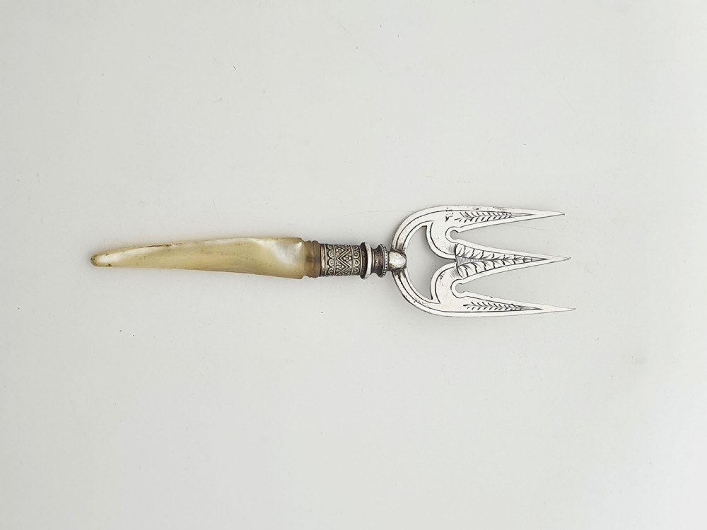 Beautifully Embossed Silver Plated Bread Basket With Fork – circa 1930 View VII