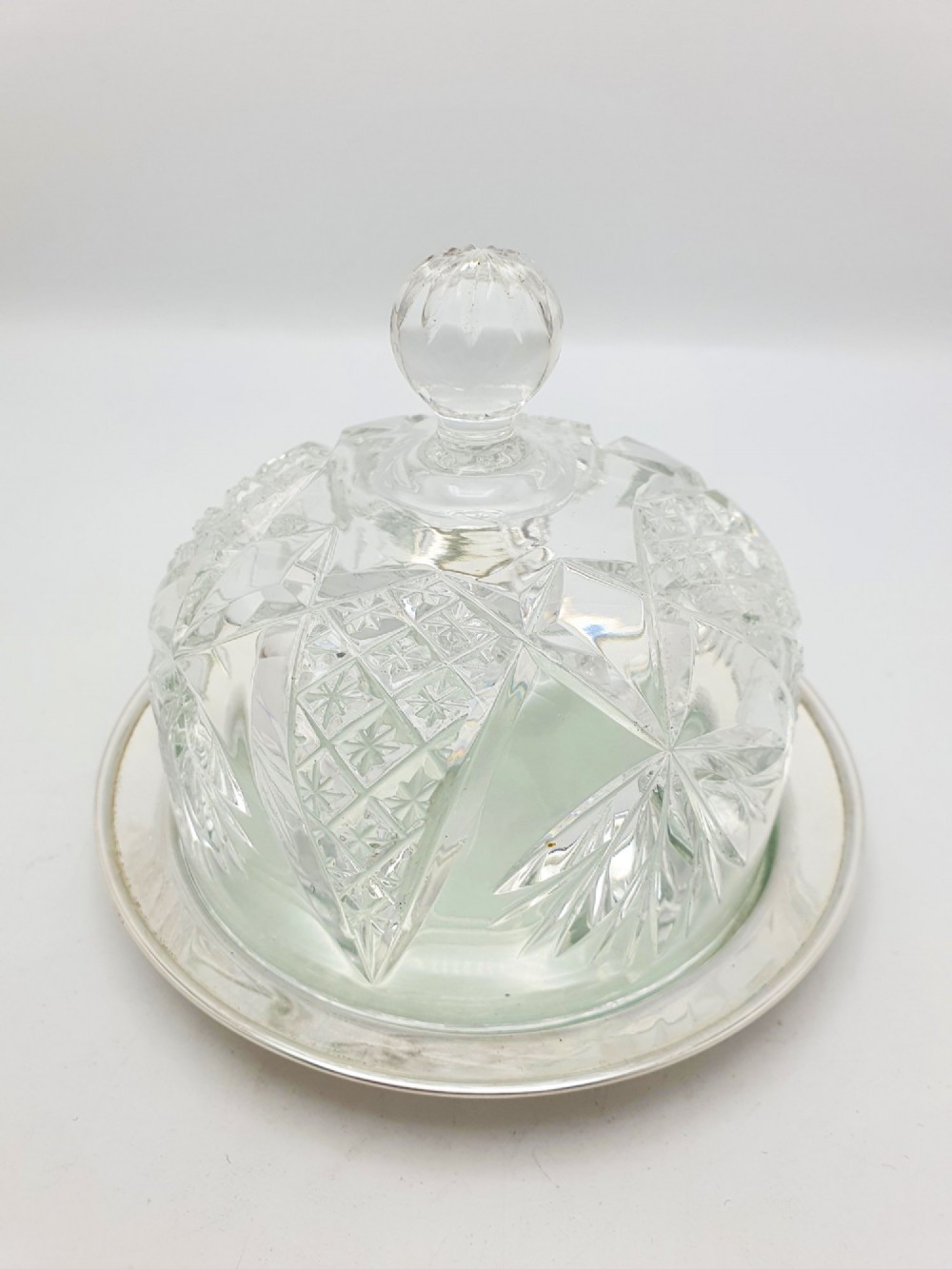 Lovely Antique Silver Plated Cheese Dish With Cut Glass Dome – circa 1920 View IV